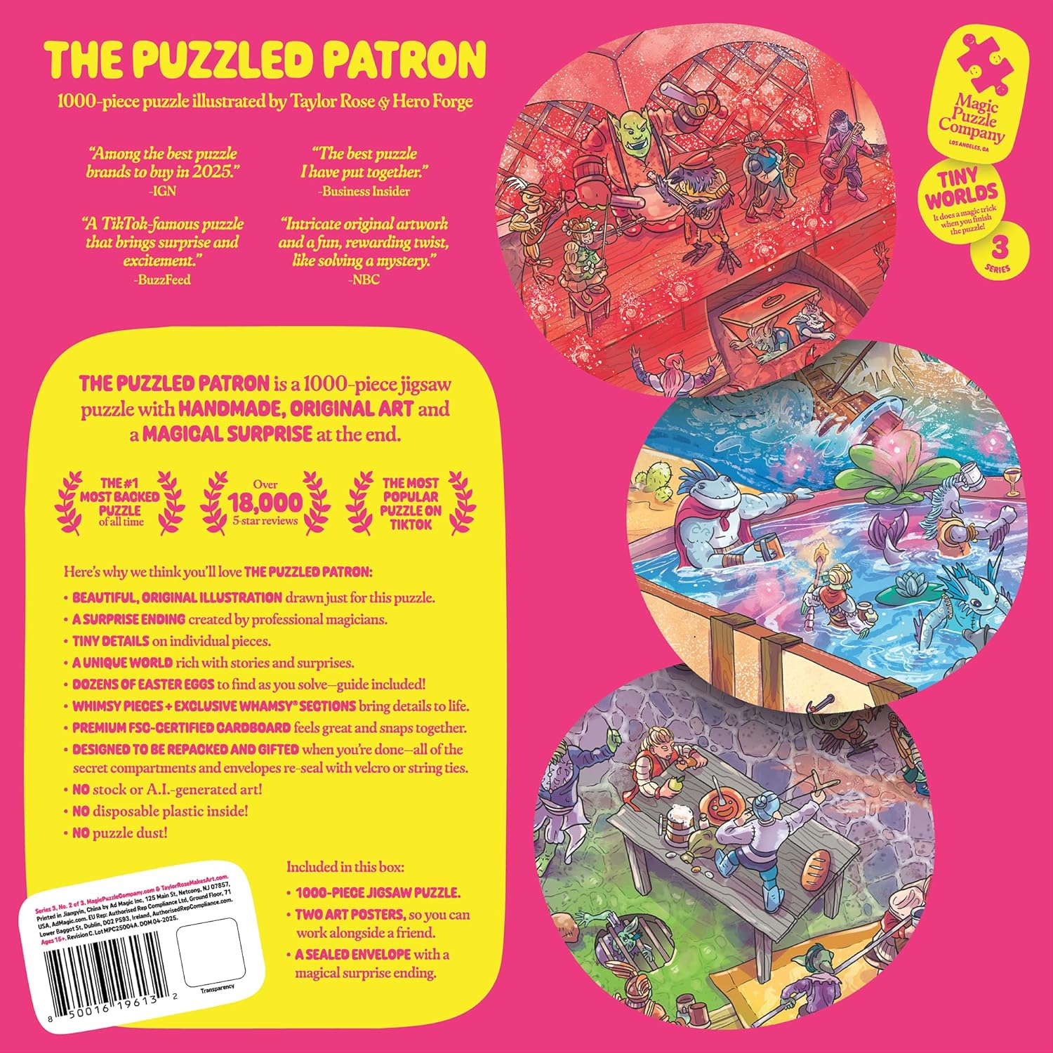 Magic Puzzles 3-Pack • Series Three • The Secret Soup, The Puzzled Patron, & The Gnomes' Homes • 1000 Piece Jigsaw Puzzles from The Magic Puzzle Company