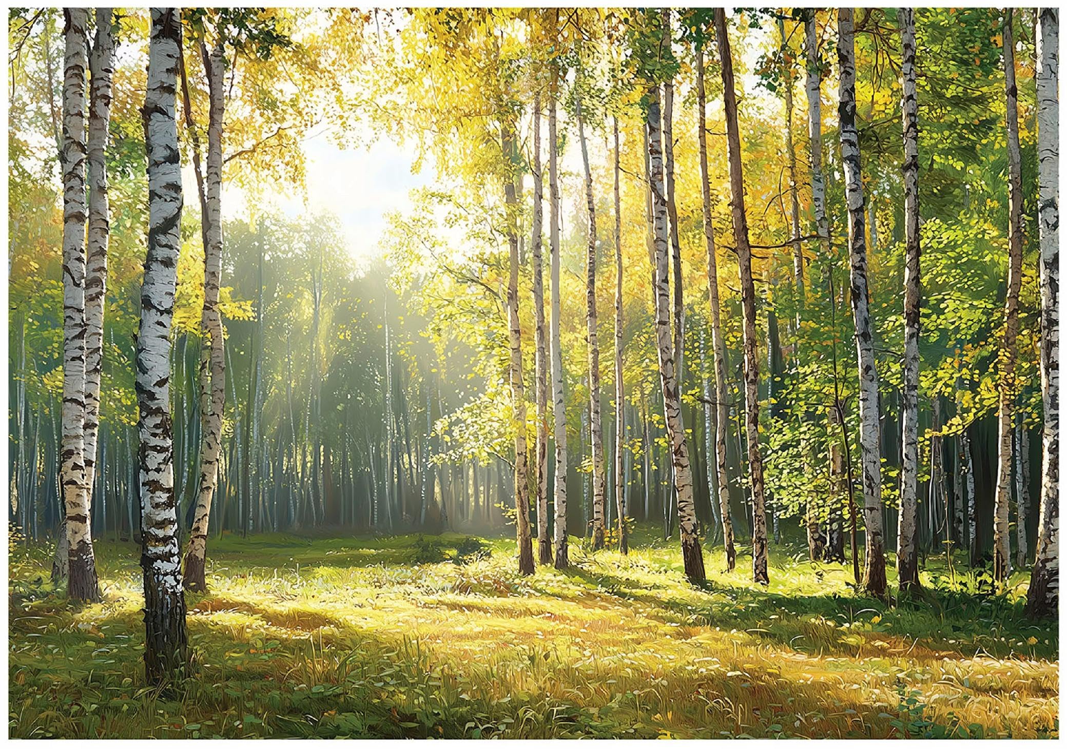 WallArena - Carta da parati fotografica - Foresta di betulle 400x280 cm - Murale fotografico - Per soggiorno e camera da letto - Effetto 3D - con Colla - Paesaggio della foresta | carta da parati in tessuto non tessuto, rivestimento murale, carta da parat