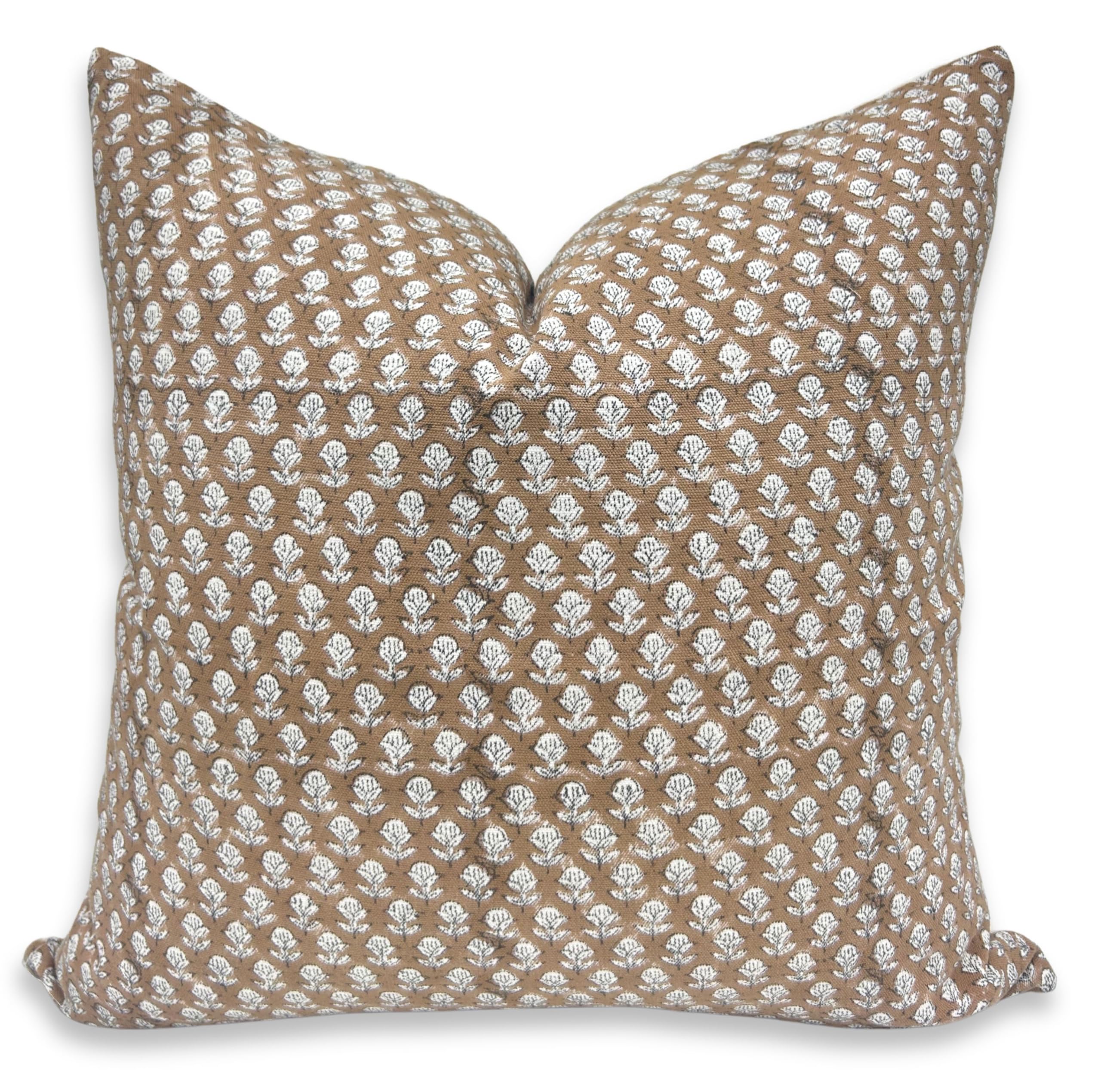 Fabritual Handcraft Block Print 24X24 Throw Thick Cotton White Hidden Zipper Pillowcase Cushion Cover, Summer Decoration for Sofa, Couch, Balcony,