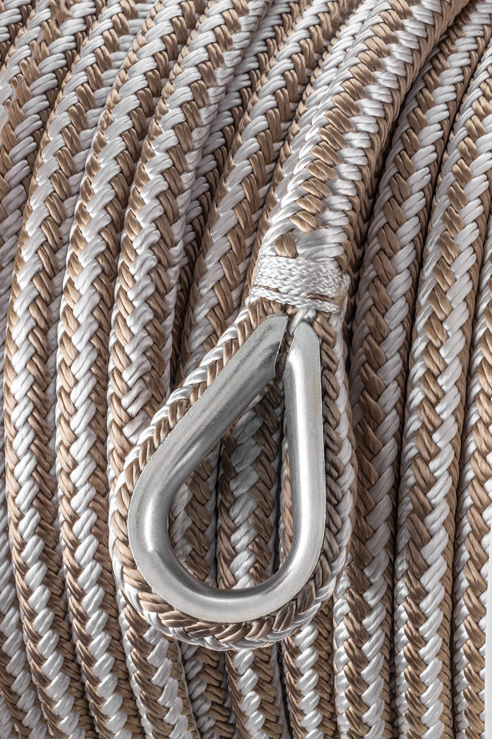 Seachoice Cuerda de Anclaje para Barco, Doble Trenza, Nailon, línea Achor, 1/2 Pulgada x 100 pies, Dorado/Blanco