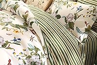 Vista 6 de FADFAY Juego de funda de edredón floral 100% algodón a rayas verdes y beige, ropa de cama de flores desgastadas con diseño de ramas botánicas