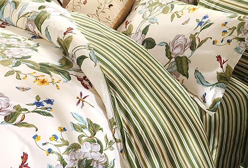 Miniatura 6 de FADFAY Juego de funda de edredón tamaño Queen, ropa de cama floral de percal de 600 hilos, ropa de cama de estilo vintage desgastado, reversible,