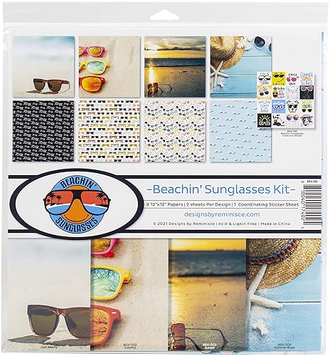 Reminisce Beachin' Sunglasses Scrapbook Collection kit, White, 12x12 inches
