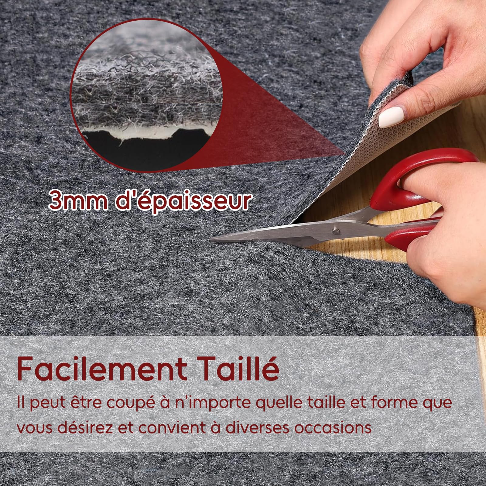 Tapis en Feutre antidérapant avec Envers en Caoutchouc, 150 x 210 cm, Tapis Antidérapant Découpable Universel, pour sols en Bois Dur, Doux et sûr