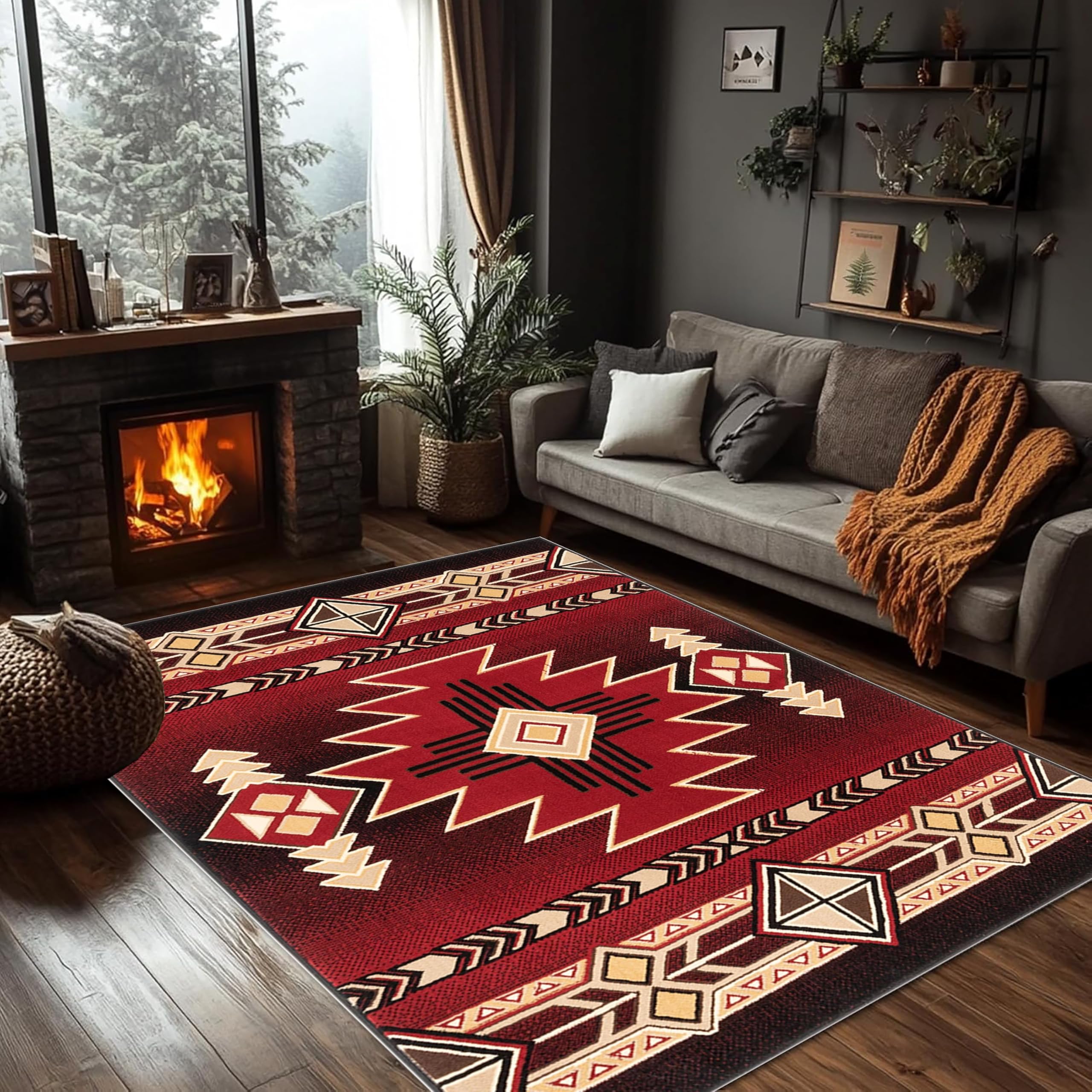 PDENZG Machine Washable Southwest Area Rug, 60x90cm,Rustic Aztec Series Western Rugs, Machine Washable Indoor Moroccan Boho Non-Slip Carpets,for Living Room Bedroom Office, Black, Red, Beige