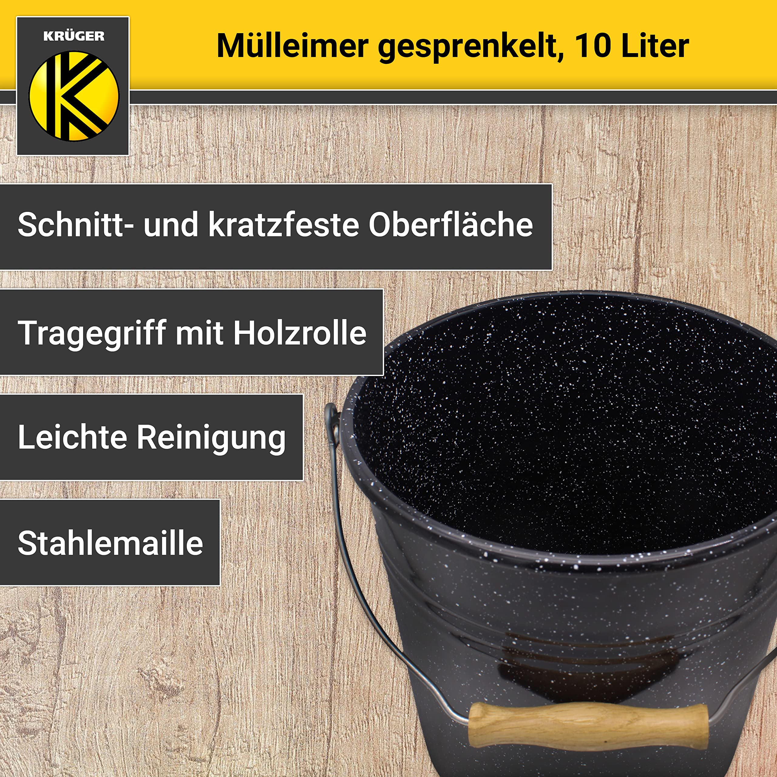 KRÜGER Rubbish Bin With Lid – Steel Enamel Coated Waste Bin