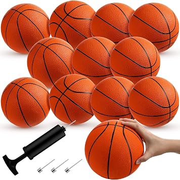 Vinsot 12 Pcs Mini Rubber Basketballs with Air Pump Set 7 Inch Mini Hoop Basketball Small Junior Size 3 Balls for Beginner Arcade Games Indoor Outdoor Pool Favors