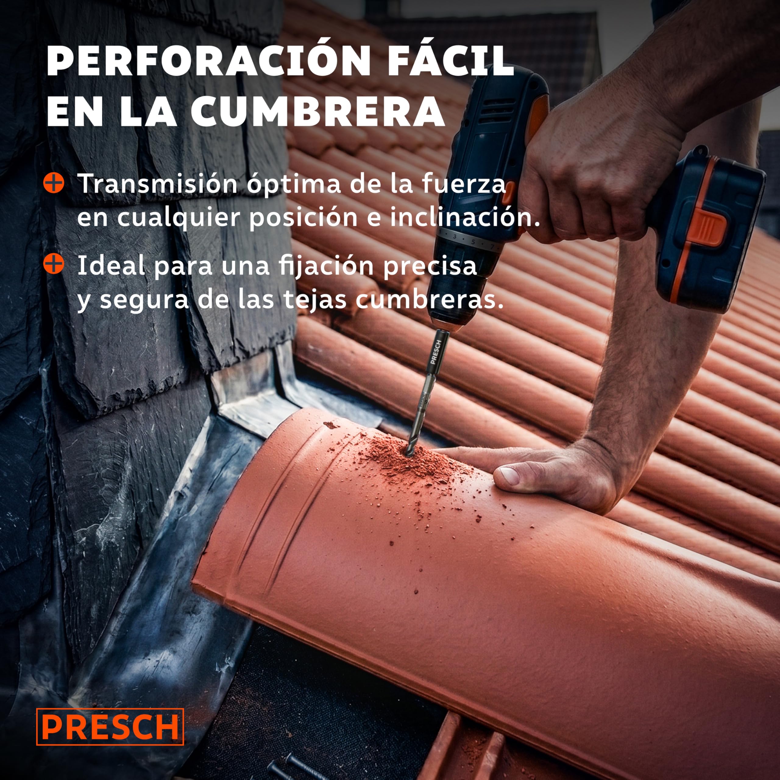 PRESCH Broca para tejas 5mm (10 uds.) – Perforaciones limpias en tejas duras - Broca azulejo con vástago hexagonal y punta de carburo – Juego de brocas para azulejos, cerámica, piedra y granito
