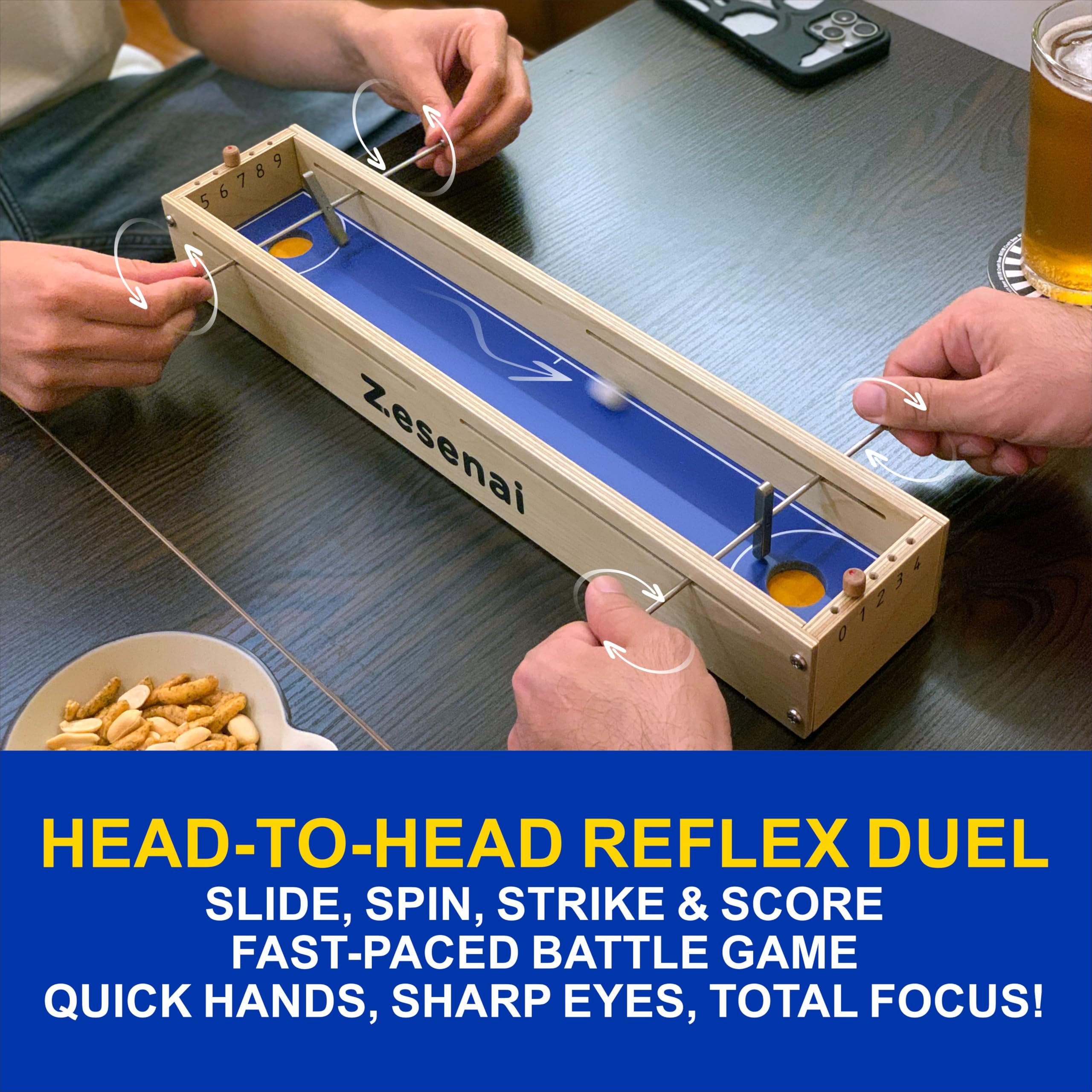 Zesenai 2 Player Steel Rod Battle Game – Fast-Paced Wooden Tabletop Duel for Kids & Adults, First to 9 Points Wins! Fun for Home, Travel, Game Night