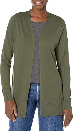 Amazon Essentials Jersey Ligero Abierto por Delante (Disponible en Tallas Grandes) Mujer, Verde Oliva, S
