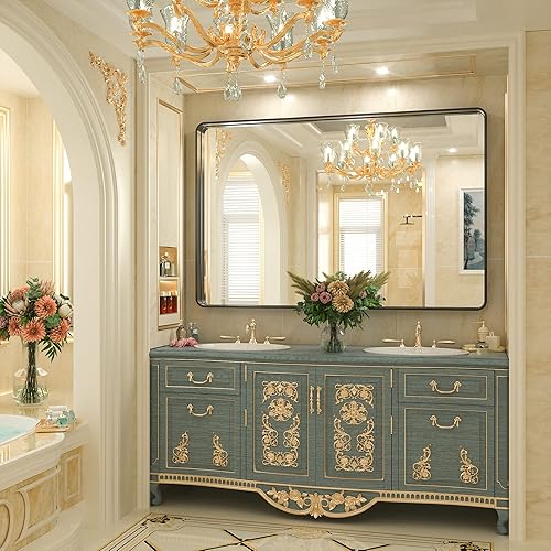 Miniatura 2 de TokeShimi - Espejo de baño negro para pared con espejo de tocador con marco de metal cepillado mate de aleación de aluminio antioxidable para