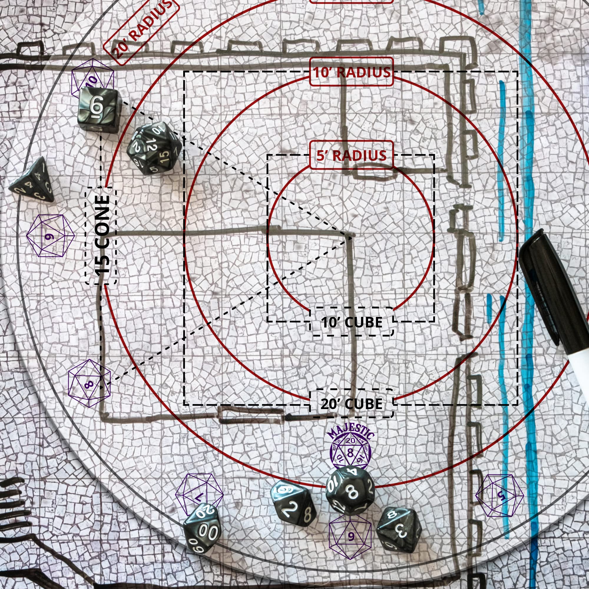 Buy AOE Damage Marker D&amp;D Area Effect Template - 1" Grid or Hex Tabletop Game Mat RPG Gaming ...