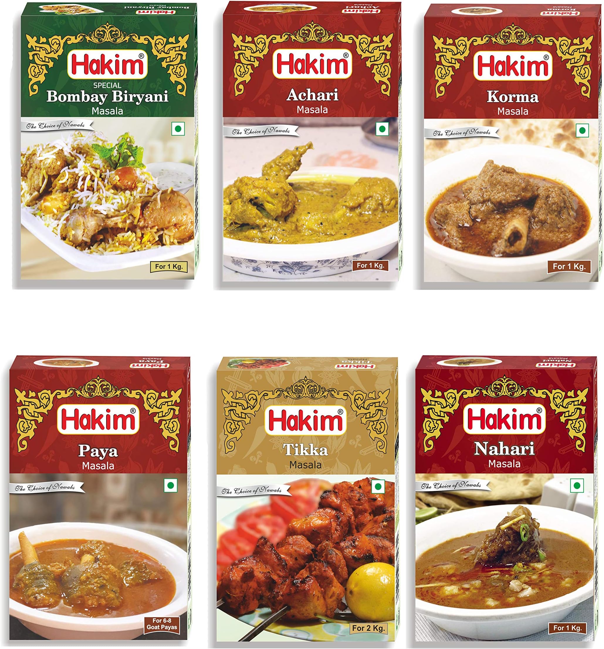 Authentic Mughlai Paya Masala, Tikka Masala, Nihari Masala, Special Bombay biryani Masala, Achari Masala, Korma Masala (Combo of 6)