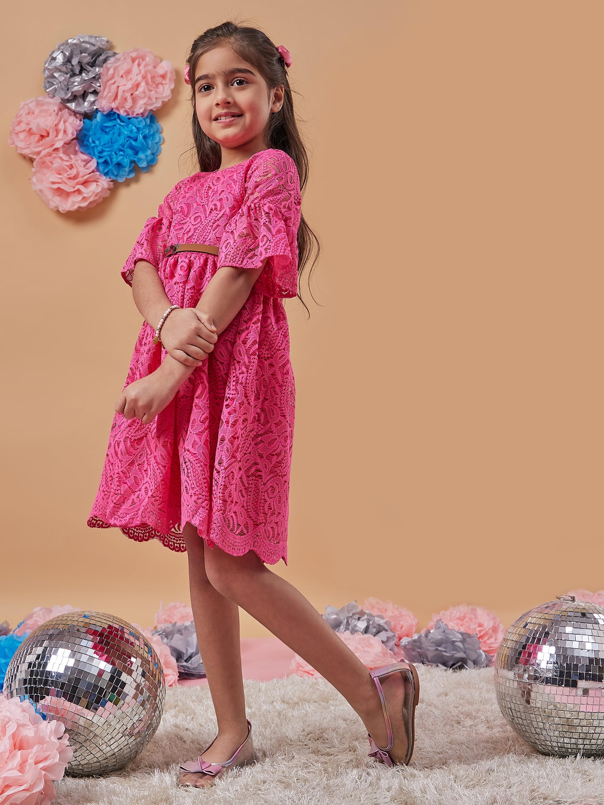 Pspeaches Mädchenkleid mit Glockenärmeln und Glockenärmeln – Violett – modisch und elegant