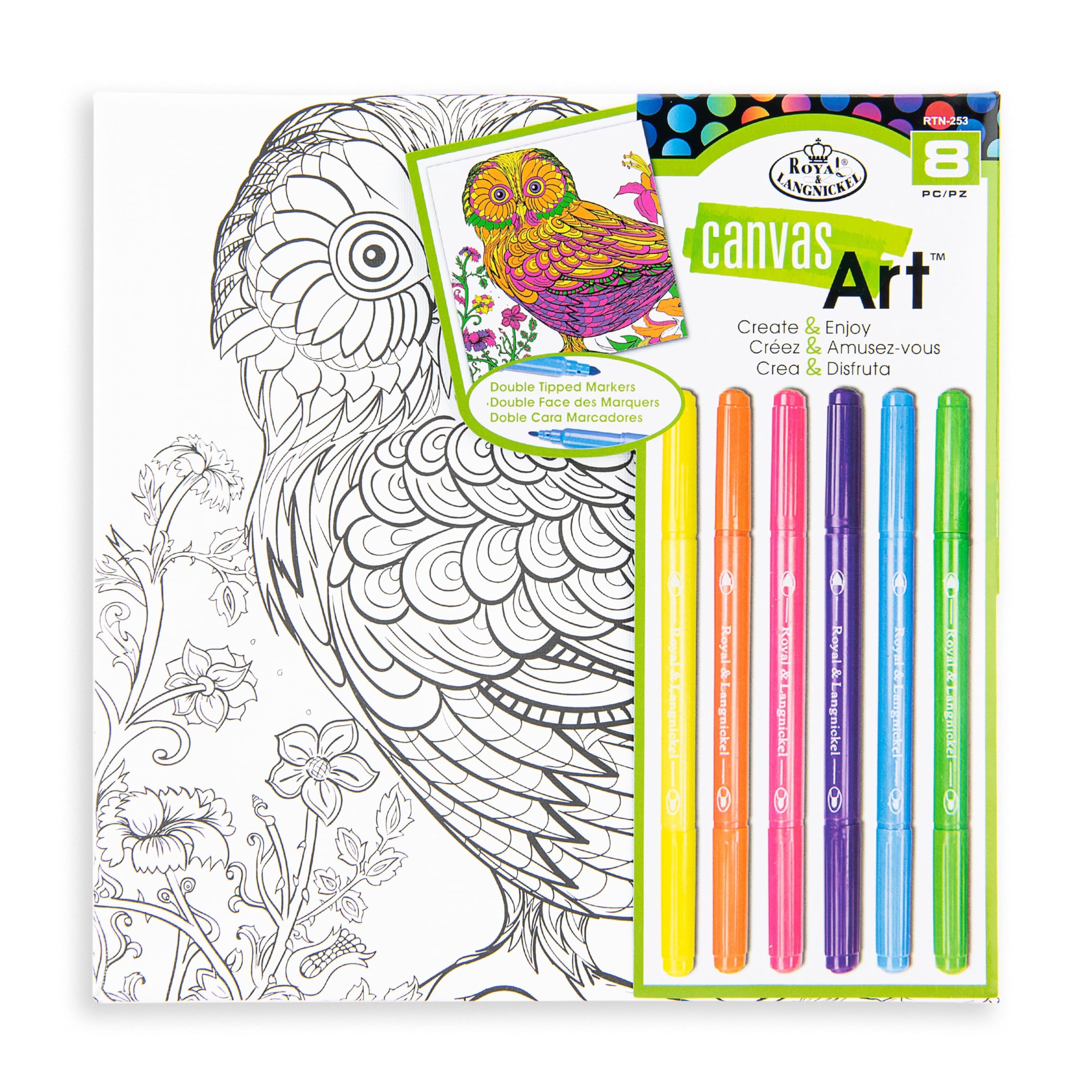 ROYAL LANGNICKEL Canvas Art Set Marker Kit Double Tipped Owl Design TH