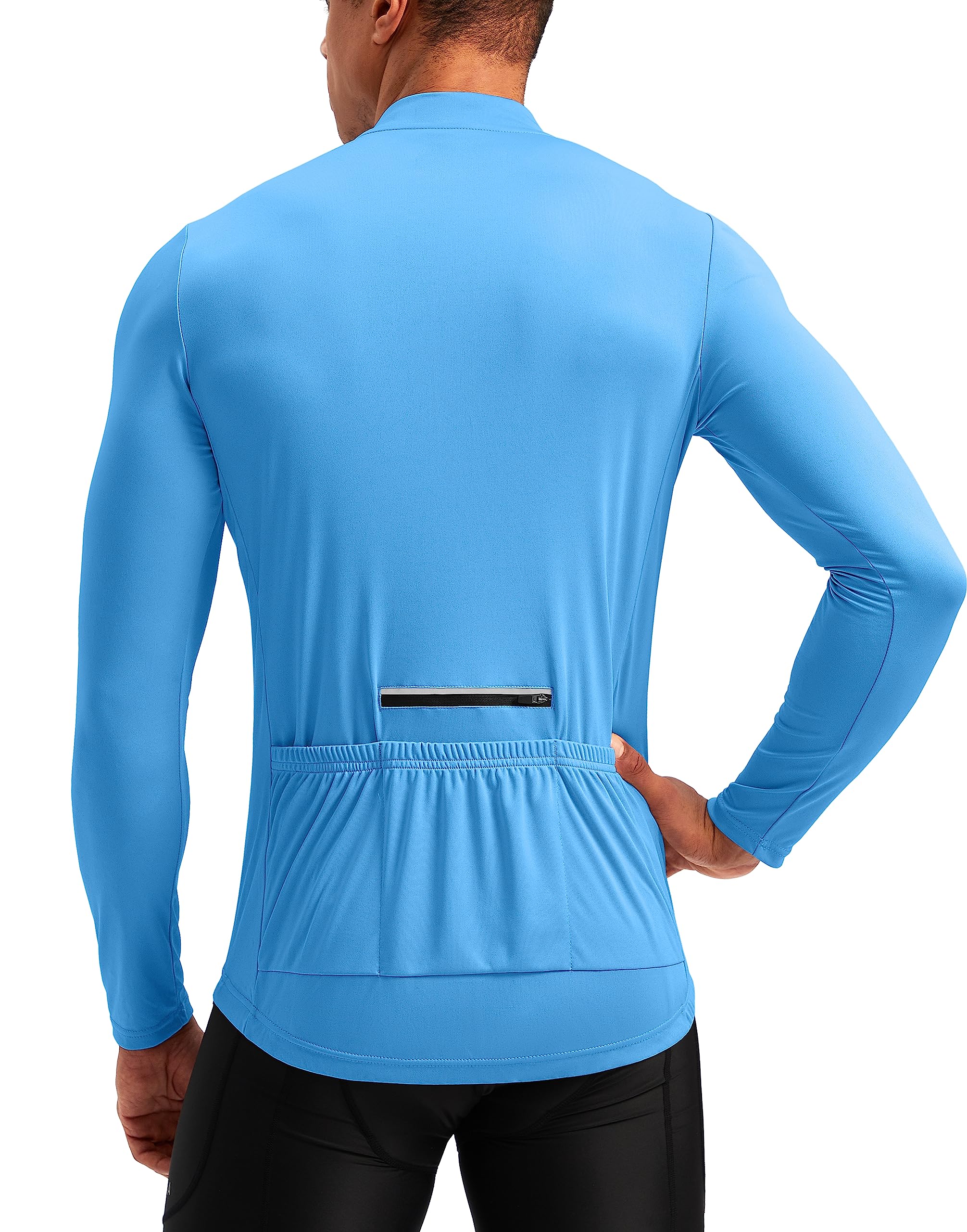 Bikewa Men's Cycling Jersey with 3+1 Rear Zipper Pockets Long Sleeve Moisture Wicking UPF 50+ Half Zip Riding Bike Shirts