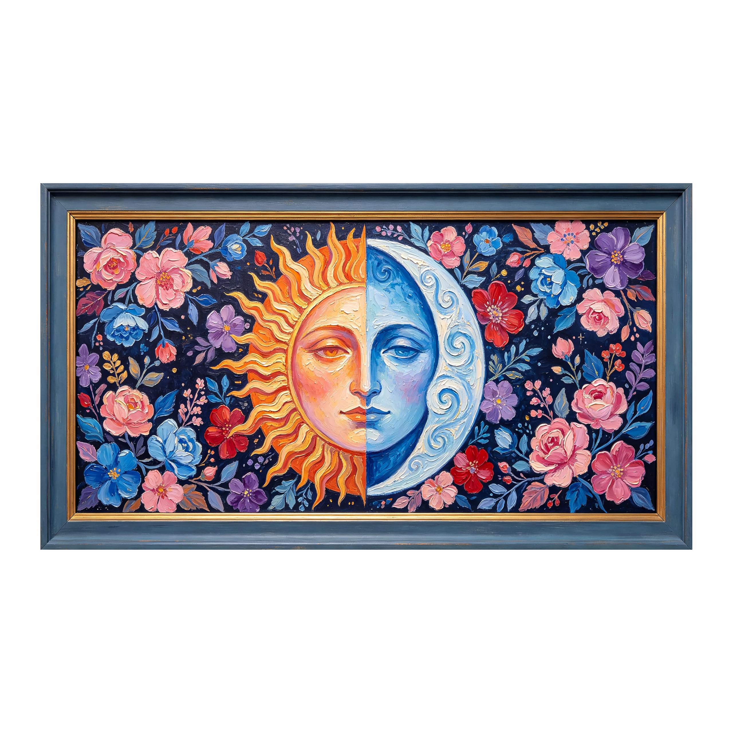 Yzpallescene Art260711076 3D Framed Wall Art Celestial Sun Moon Floral Oil Painting Large Size Selfadhesive Removable Wall Decor Prints Artwork For Living Room Bedroom Office