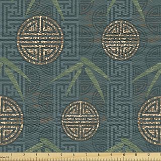 Sponsored Ad - Ambesonne Bamboo Print Fabric by The Yard Style Composition Oriental Motifs Leaves Eastern Elements Decorat...