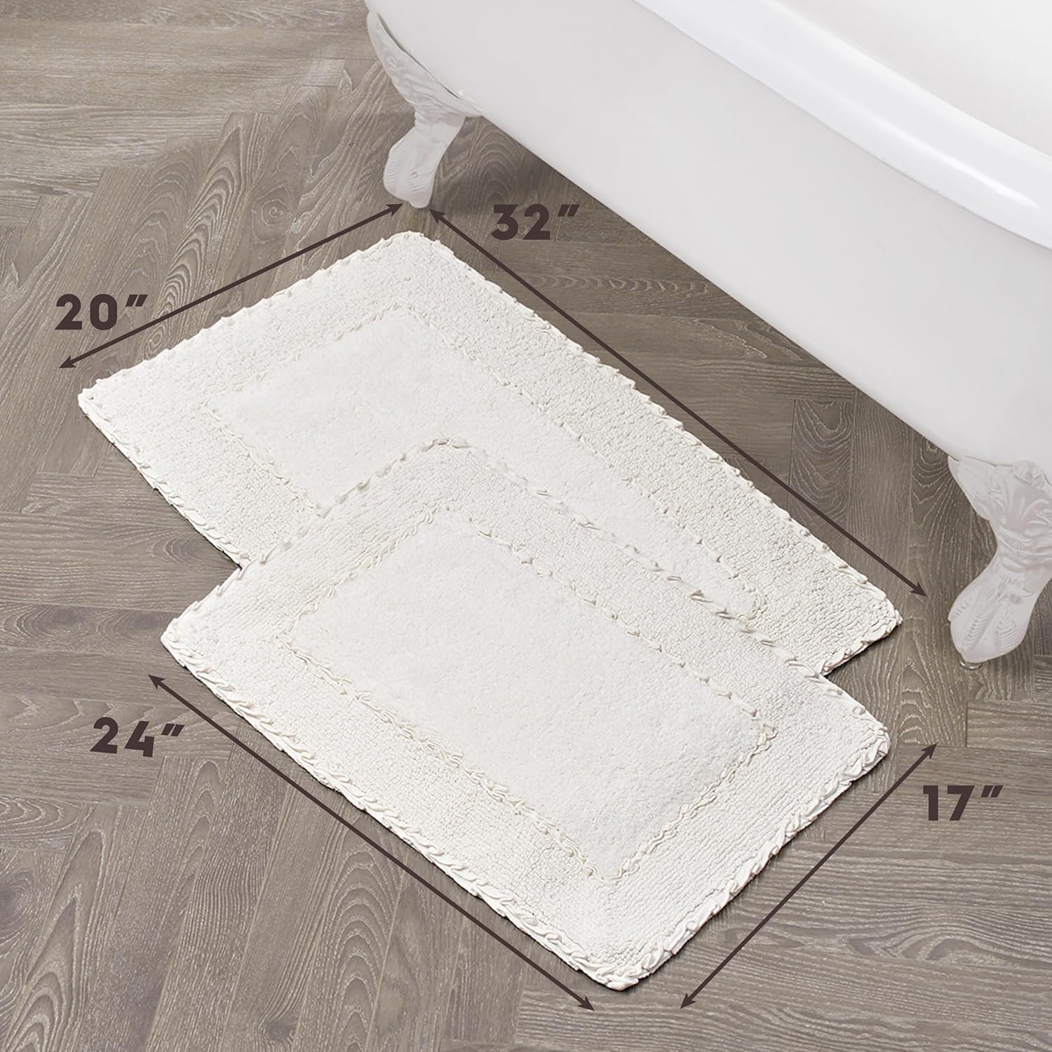 Ivory Cotton Ruffle Border 2-Piece Bath Rug Set