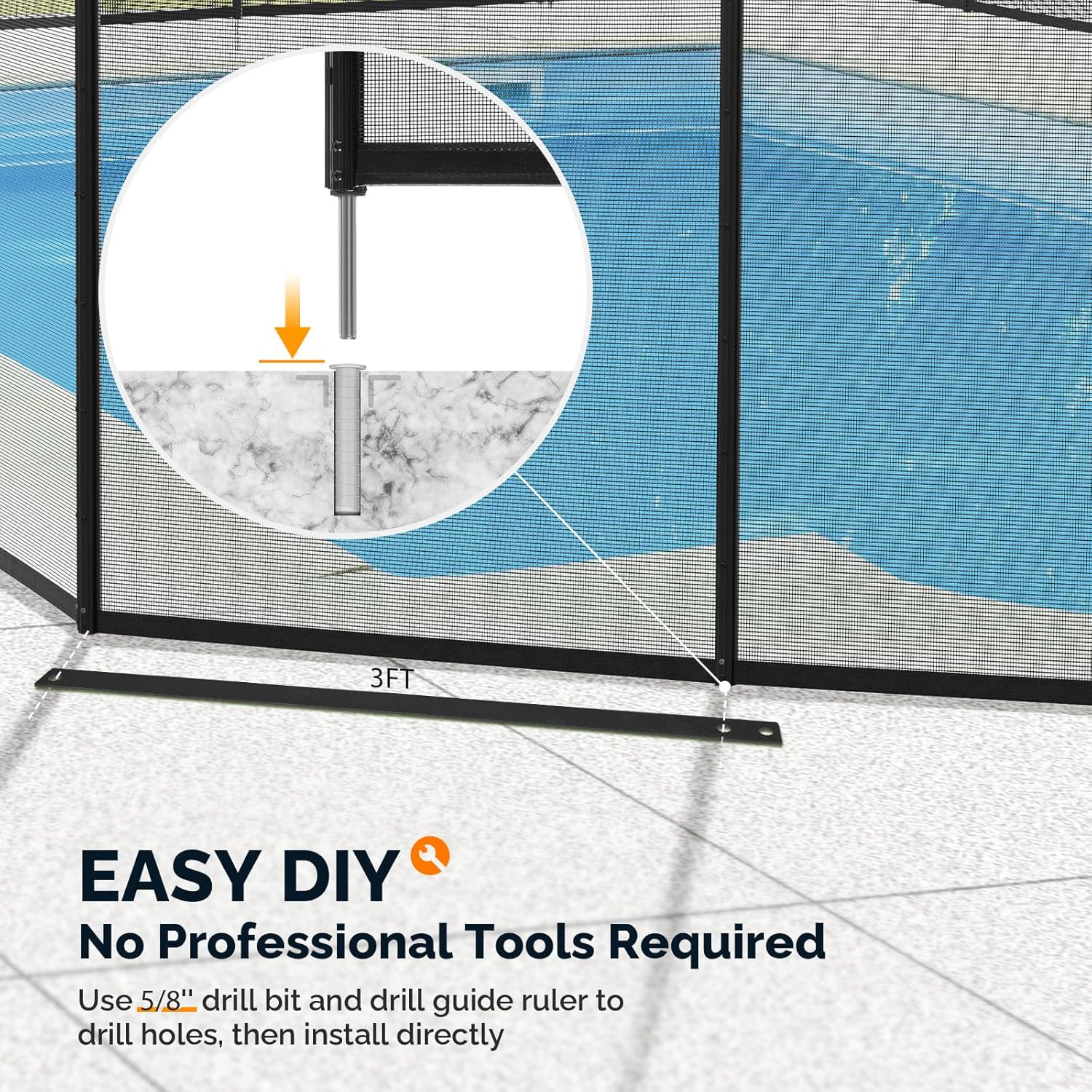 VINGLI Pool Safety Fence for Inground Pools, Black Aluminum Pool Fence with Solar Powered Garden Lights, Night Warning & Decor, Removable Child & Pet Barrier (4 FT × 60 FT)