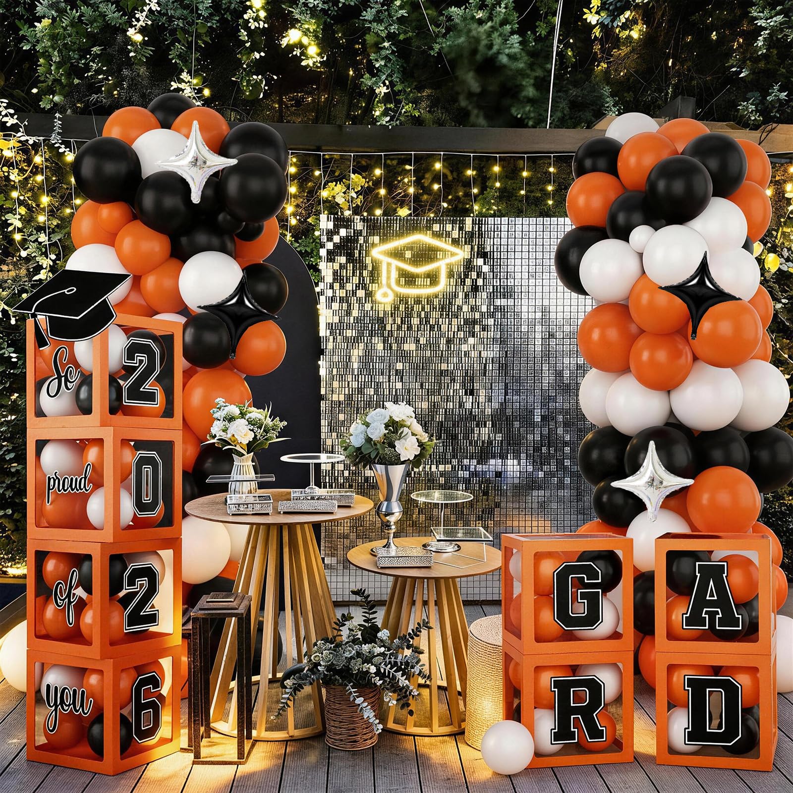 Kit d'arche de ballons verts et noirs avec boîtes à ballons, décoration de fête de remise de diplôme, confettis dorés, explosion d'étoile, trophées en aluminium