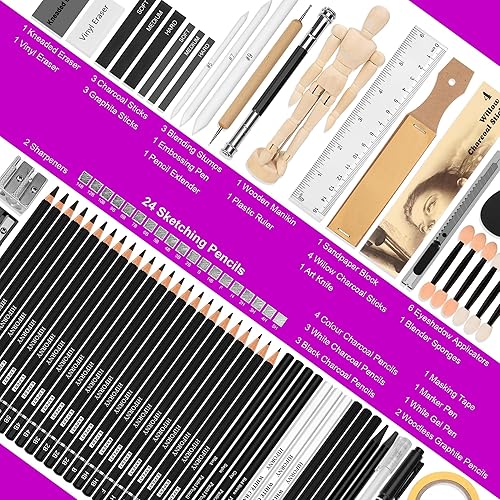 Miniatura 2 de HIFORNY Juego de Dibujo de 70 Piezas Kit de Bocetos - Lápices de Boceto Suministros de Arte para Adultos Artistas Niños con Cuaderno de Bocetos de 3