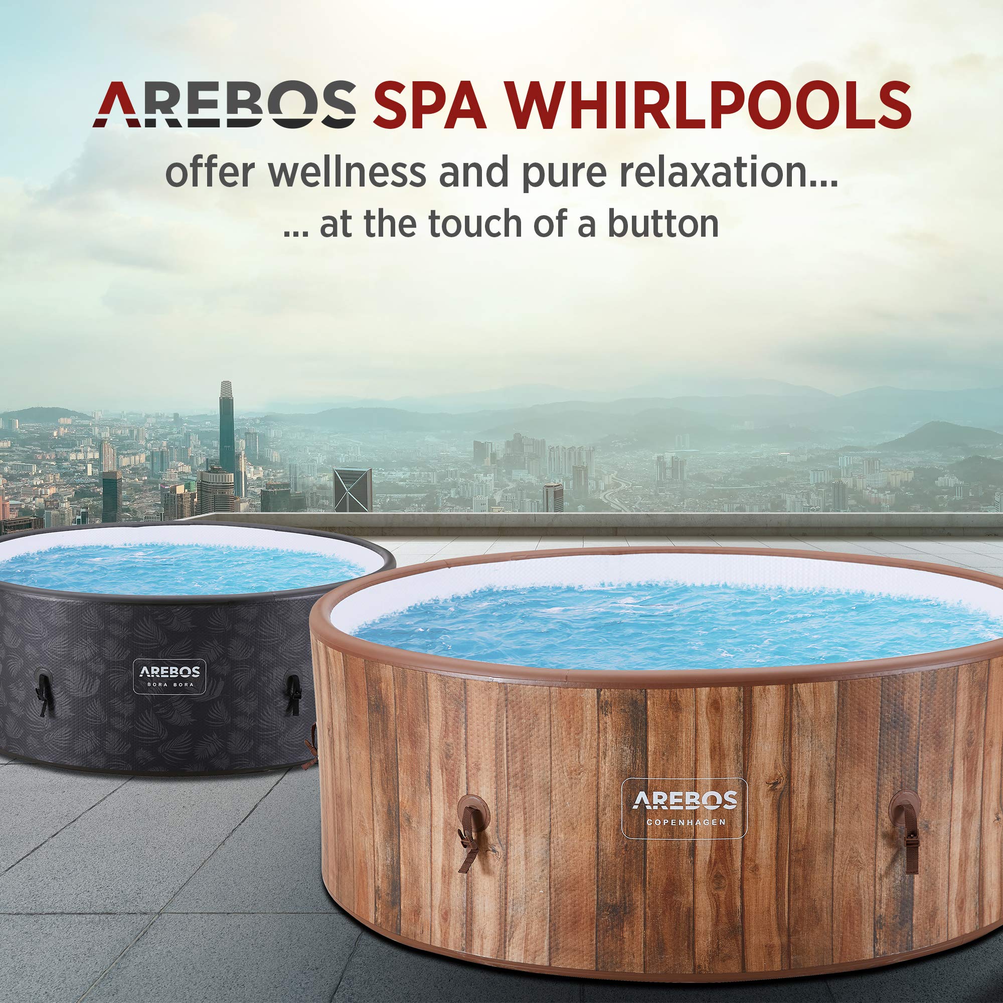 Arebos SPA Hinchable Whirlpool | para Interior y Exterior | ⌀ 180 cm | 7 Personas | Drop-Stitch | 130 boquillas de Masaje | con calefacción | 1120 litros | Incluye Cubierta | Bubble SPA y Wellness
