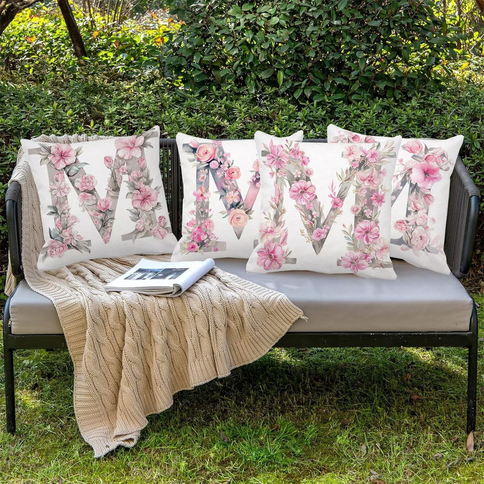 Lettres Taie Oreiller 50 x 50 Lot de 4 Velours Coussin Canape Housse Coussin Fleur Coussins Canapé Coussins Carré Taies D'oreillers Housse Oreiller Exterieur Impermeable, pour Décoration Maison a-994