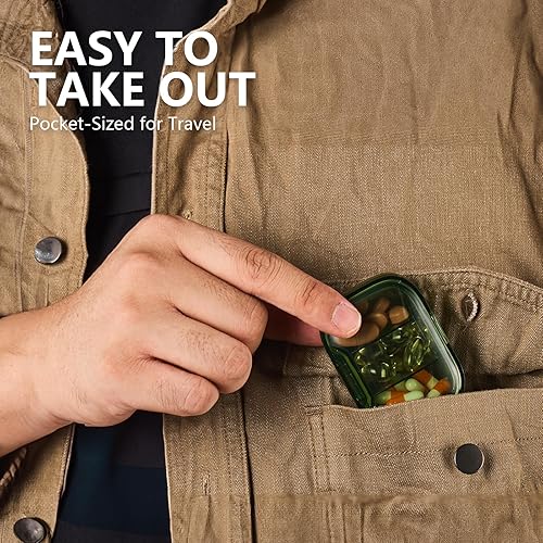 Miniatura 2 de Sukuos Paquete de 2 pastilleros pequeños de 3 compartimentos, organizador de píldoras de viaje para bolsillo, pastillero diario portátil para