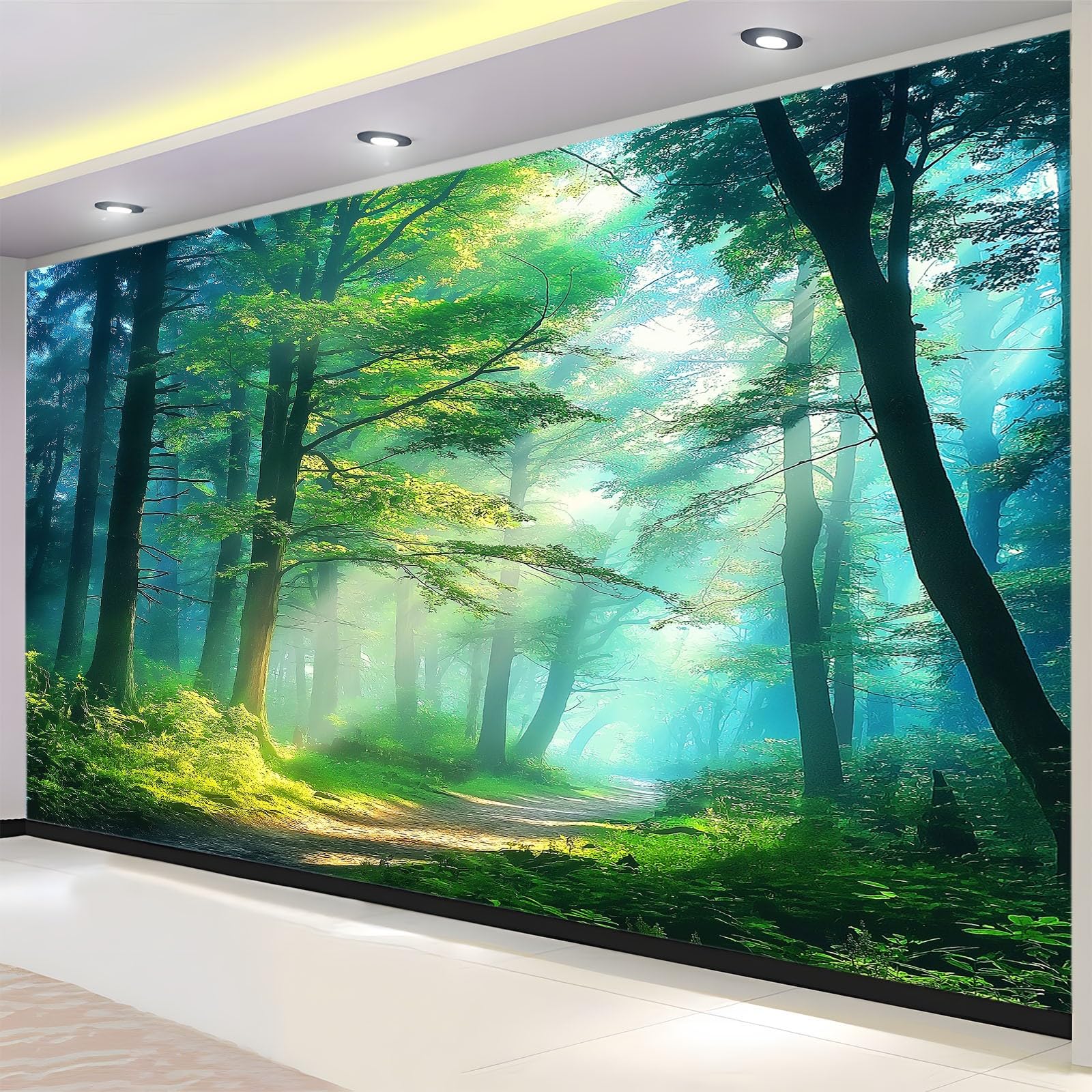 Carta da Parati 3D Paesaggio di boschi verdi 350x256 cm Murale Poster Grande, Carta Parati Fotomurale Stampata 3D per Soggiorno, Camera Letto, Sala Pranzo