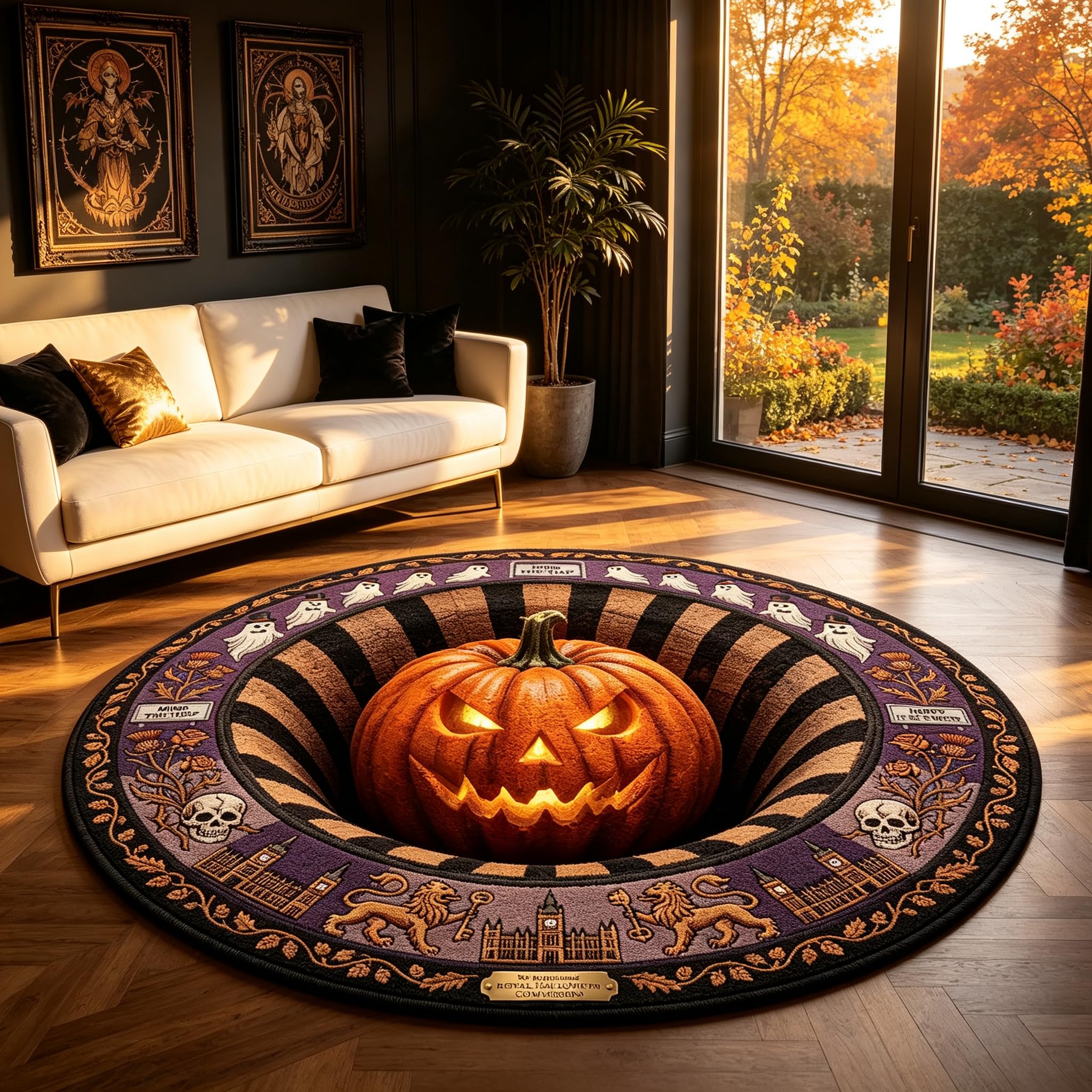 FHAWJK Pumpkin Profile Halloween Mat, Halloween Party Decoration 90x90cm — image 1