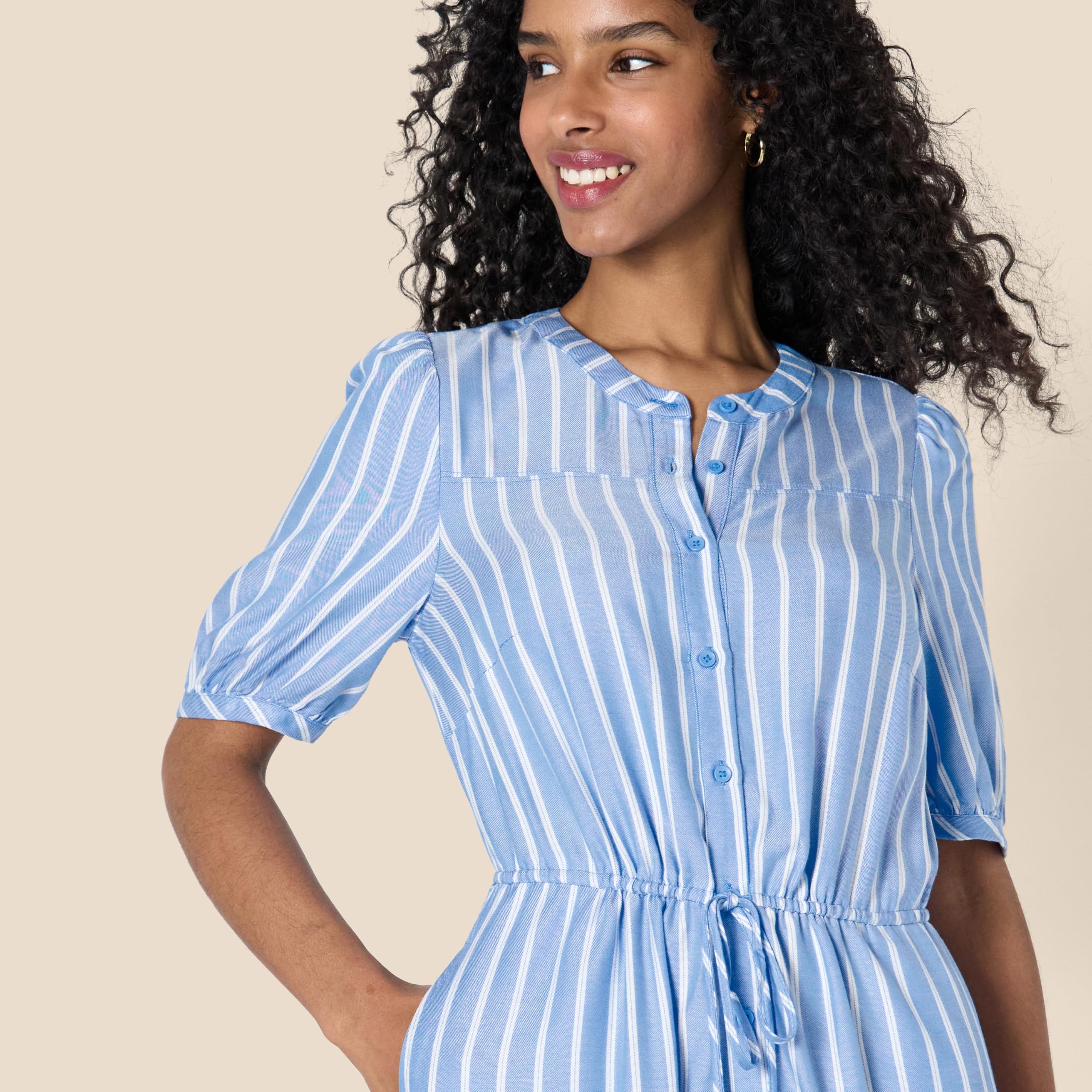 Amazon Essentials Women's Fit and Flare Half-Sleeve Waisted Midi A-Line Dress with Pockets - Image 4