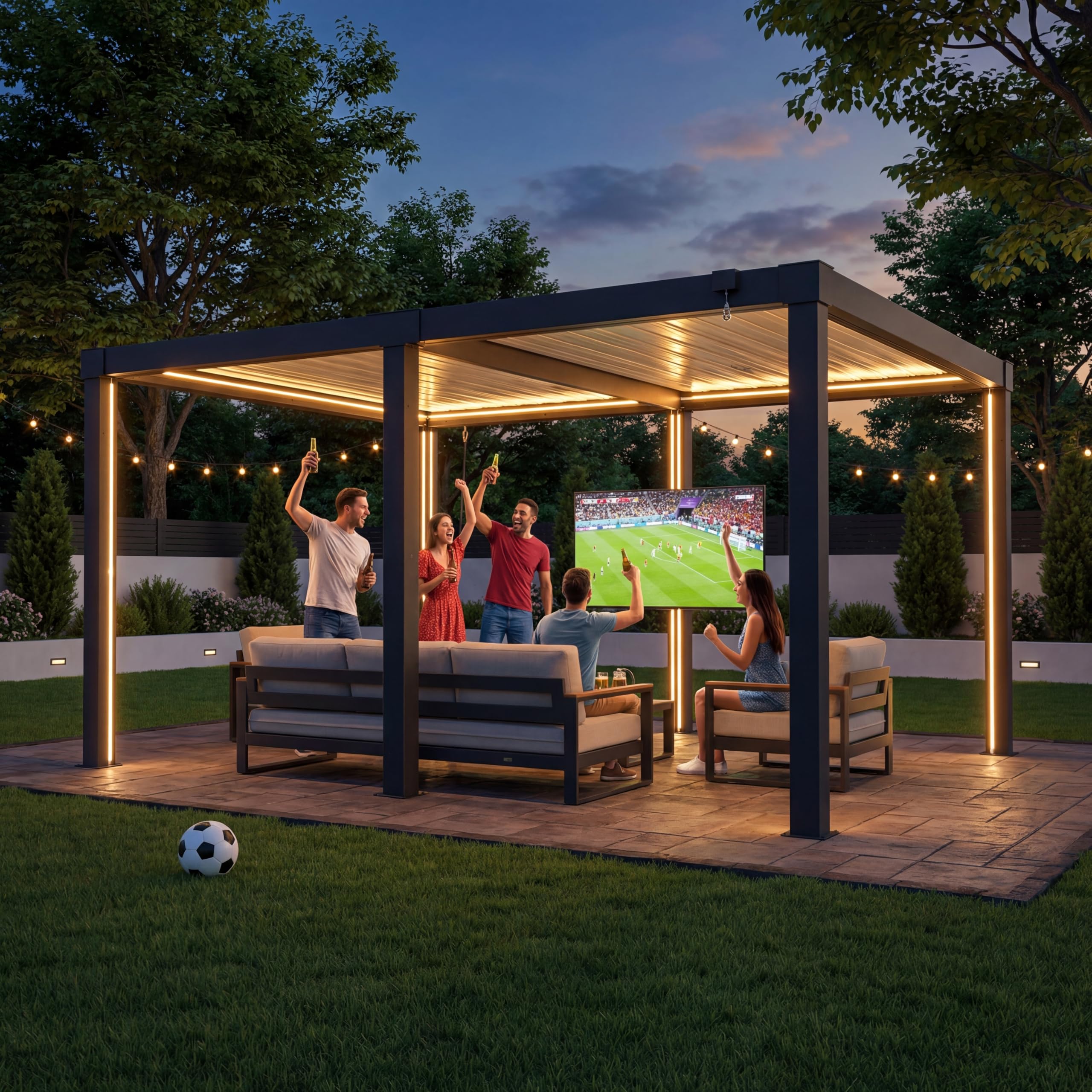 SUNJOY Pergola Ogrodowa 3x4m, Aluminiowa Altana Lamelowa Całoroczna, Ruchomy Dach z Regulacją Kąta, Solidny Pawilon Tarasowy, Antracyt