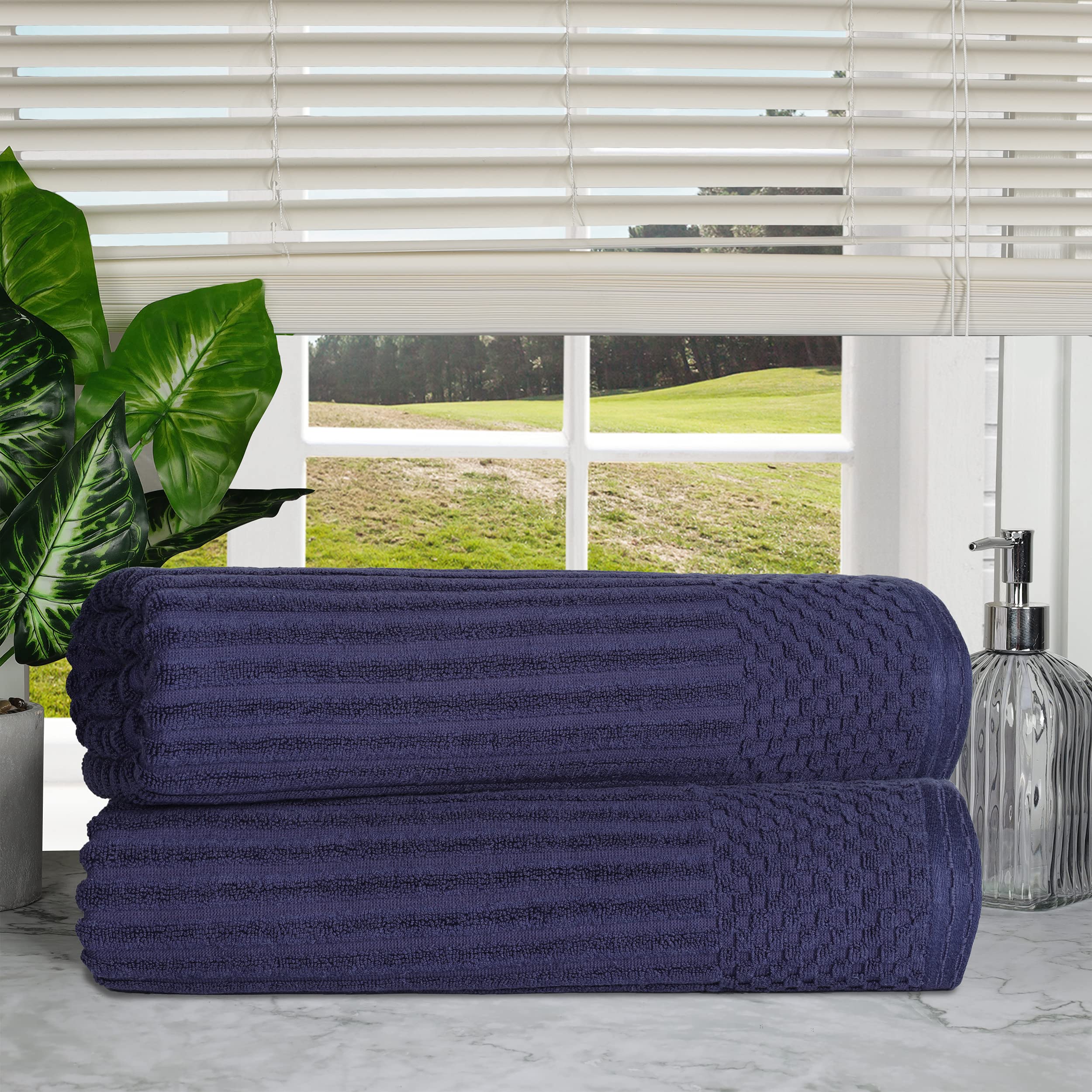 2-teiliges Badetuch-Set, einfarbig, gerippt, Badetücher, 86,4 x 172,7 cm, Marineblau Superior