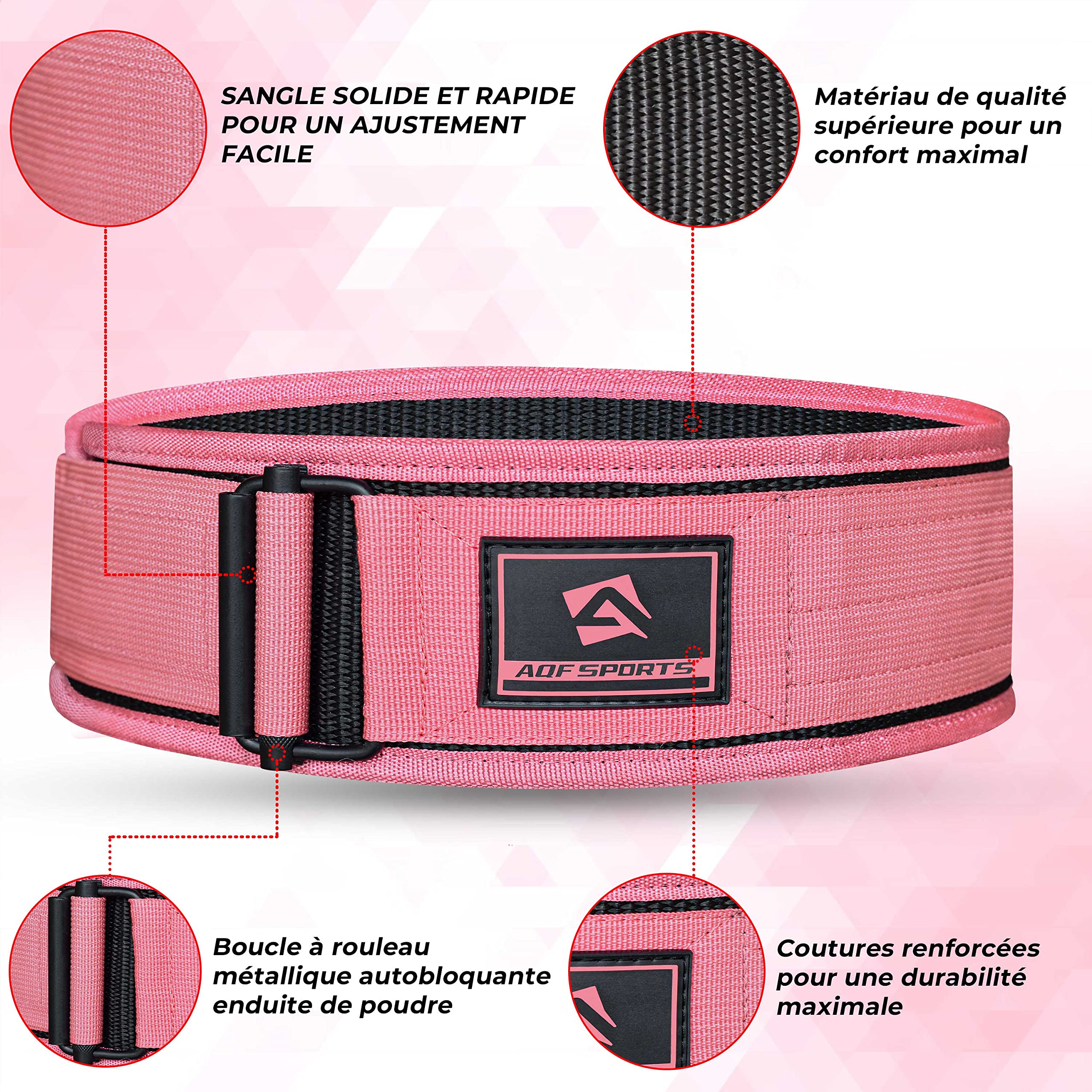 AQF Ceinture Musculation Auto-Bloquante, Nylon 4" & Support Lombaire