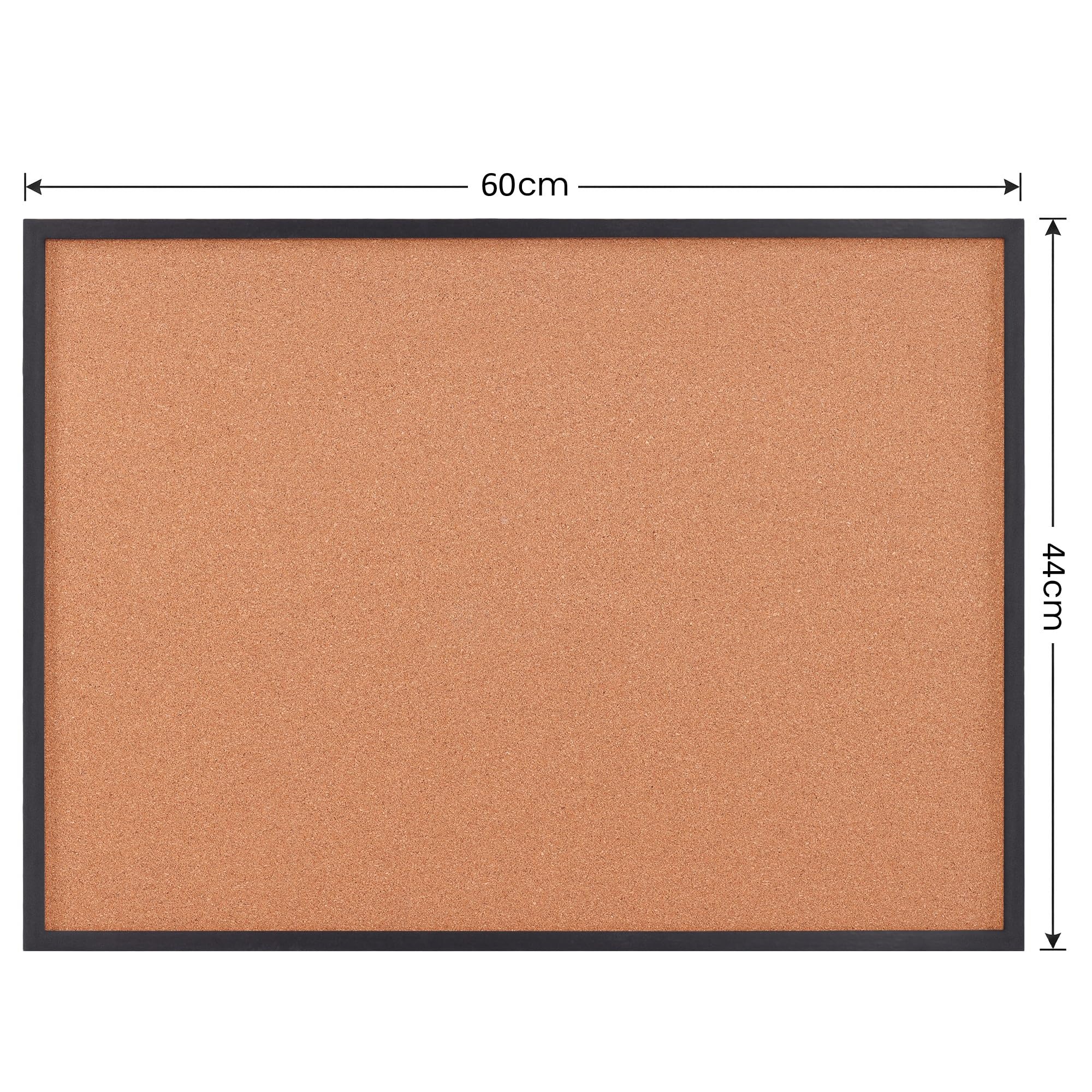 Cork Board 60CM x 44CM Pin Board Notice Office Memo School with Clear Push Pins Black Coloured Wooden Frame Board (60x44cm) - Image 2