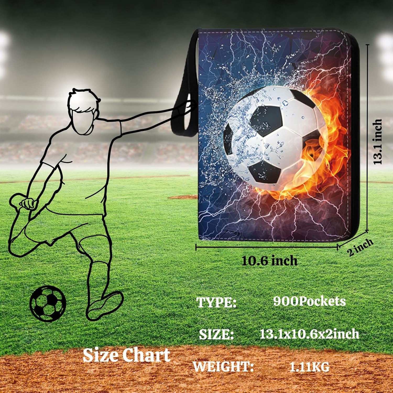 Trading Card Binder Soccer Card Binder 900 Pockets with 50 Removable Sleeve, Sports Card Binder Soccer Cards Binder Double-Sided Cards Holder Trading Card Albums Soccer Card Collector Album
