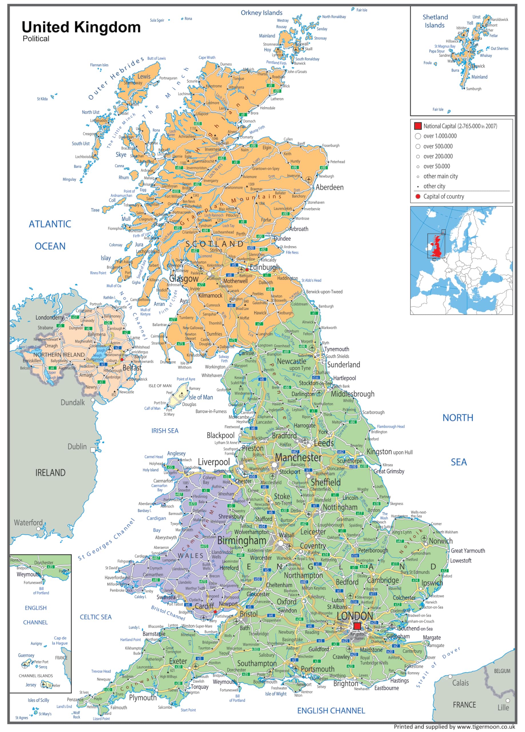 Political Map of the United Kingdom - Size A2-42 x 59.4 cm - Paper Laminated