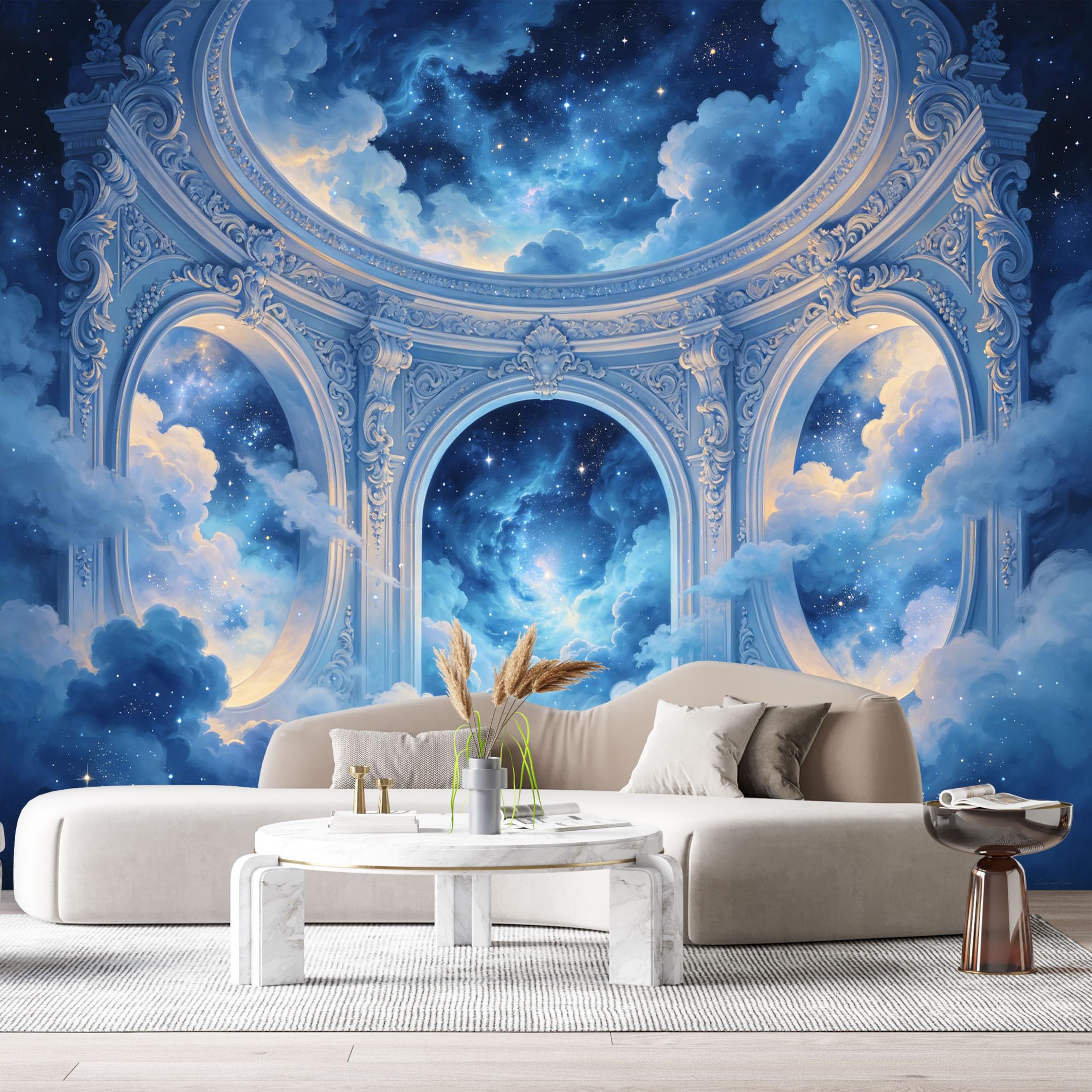 Custom Size Wall Murals Surreal Starry Night Sky Nebulae Clouds Neoclassical 3D Trompe L'Oeil SelfAdhesiveWall Fabric Removable Wallpaper Wall Decor for Living Room Bedroom Bathroom