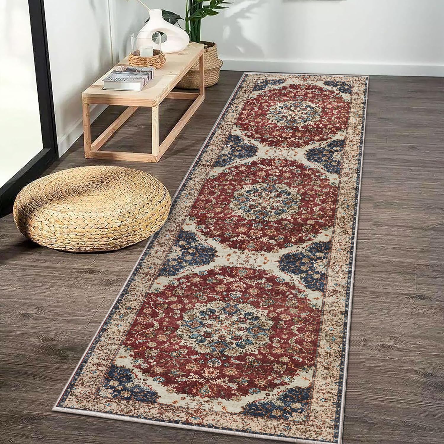 Imperial Rooms Machine Washable Hallway Runner Gold Red Rug 60x220 cm Soft Touch Premium Quality Rugs for Living Room, Non Slip Carpet Runners for Bedroom, Dining Room Kids Room, Whisper