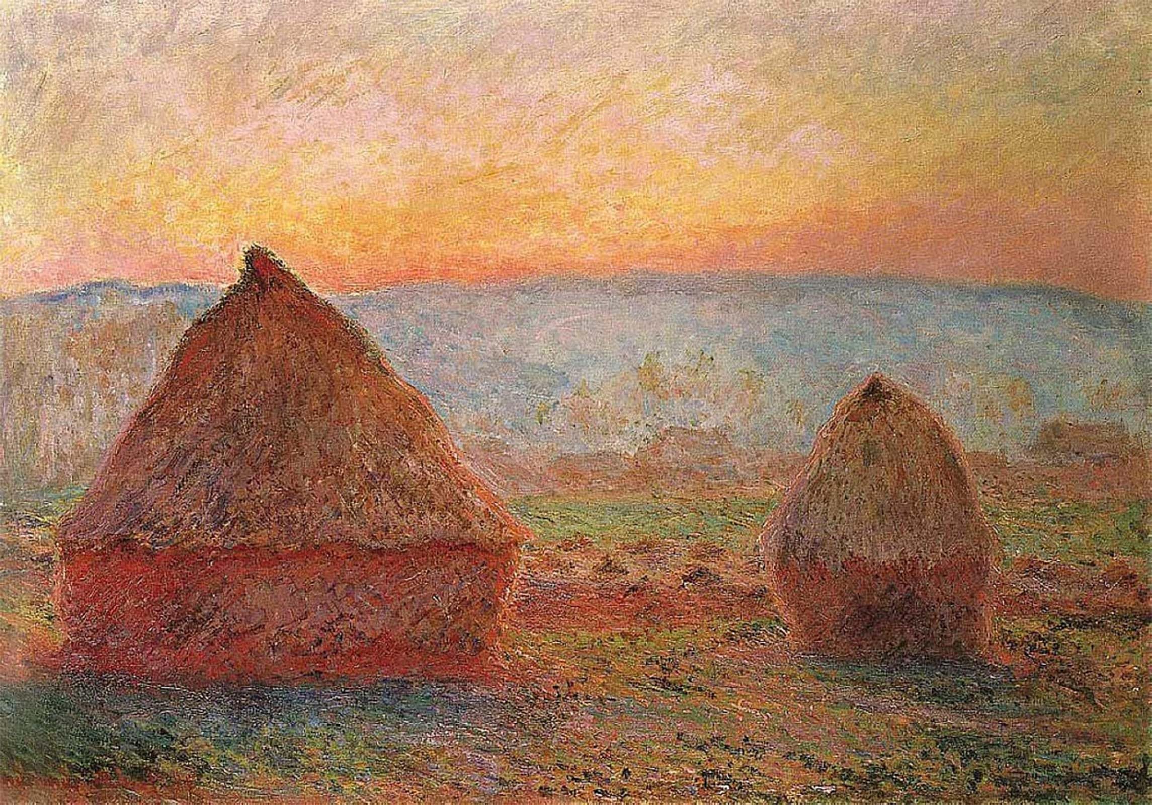 ARTXLXXBN Famous Painting Canvas Artwork Graffiti Print Millstones in Giverny Soleil Couchantn by Claude Monet Portrait Canvas Image for Home Decor 60x90cm