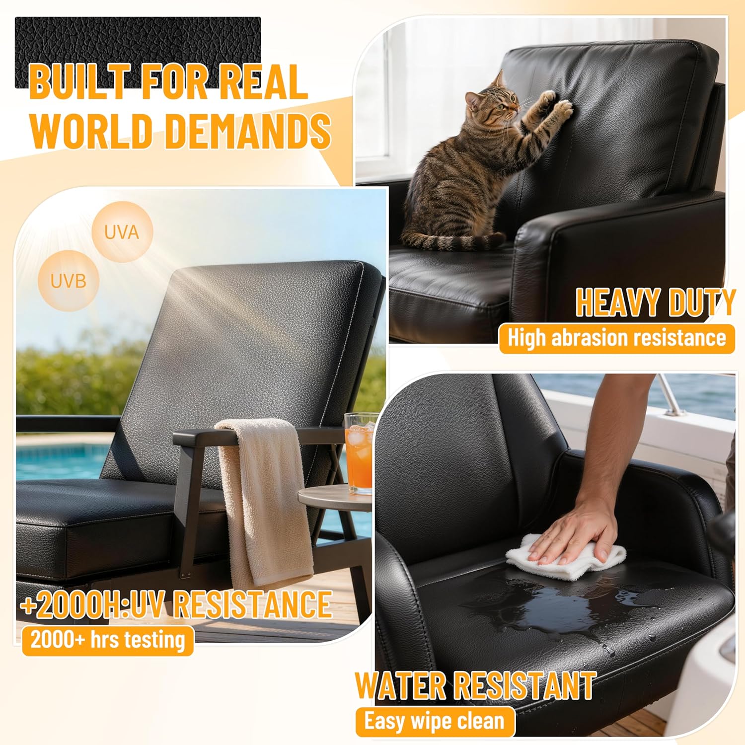 Meneng Marine Vinyl Faux Leather: Black 54"x72" Grain Upholstery Leather Fabric for Furniture Sofa Recover - Waterproof & Scratch-Resistant Vinyl Repair Material for Boat Seats Car Interior