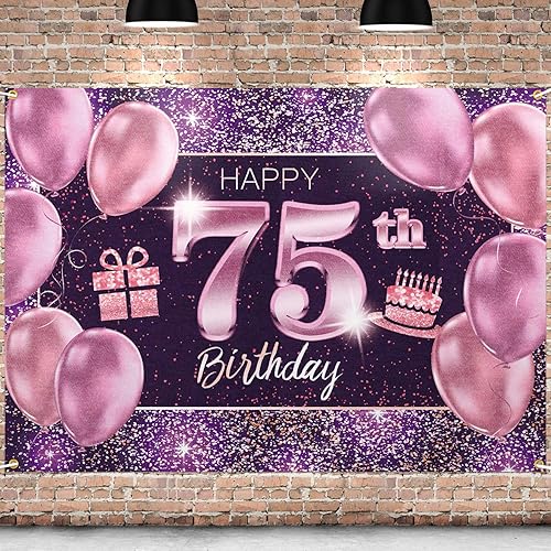 pancarta grande rosa con texto en inglés “Happy Birthday”
