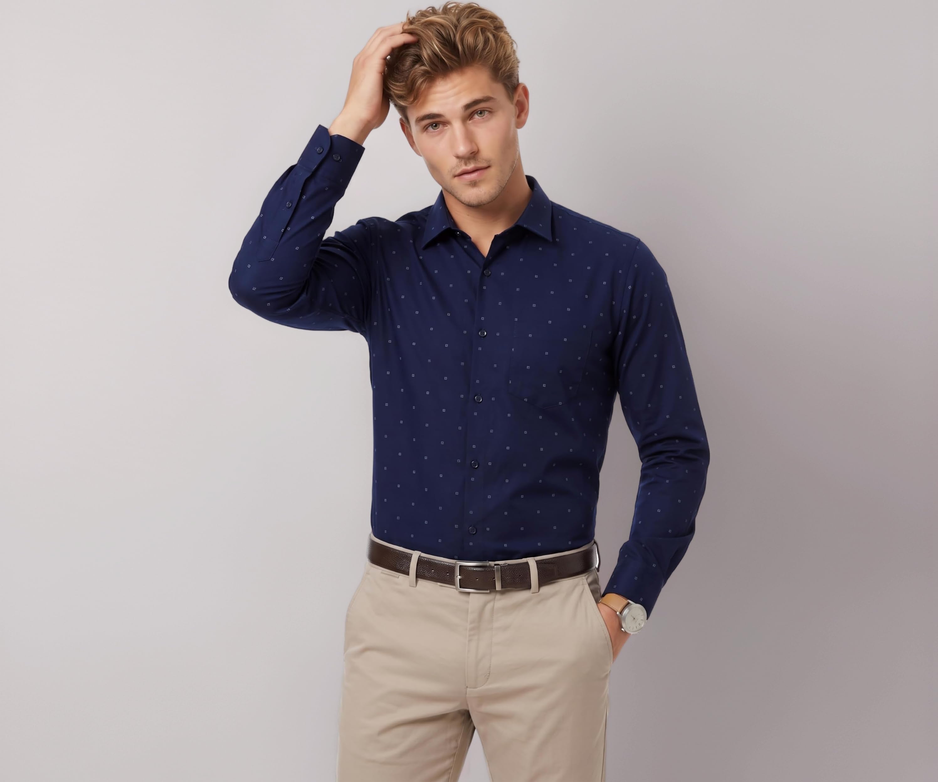 Men's Cotton Slim Fit Ditsy Printed Full Sleeve Shirt