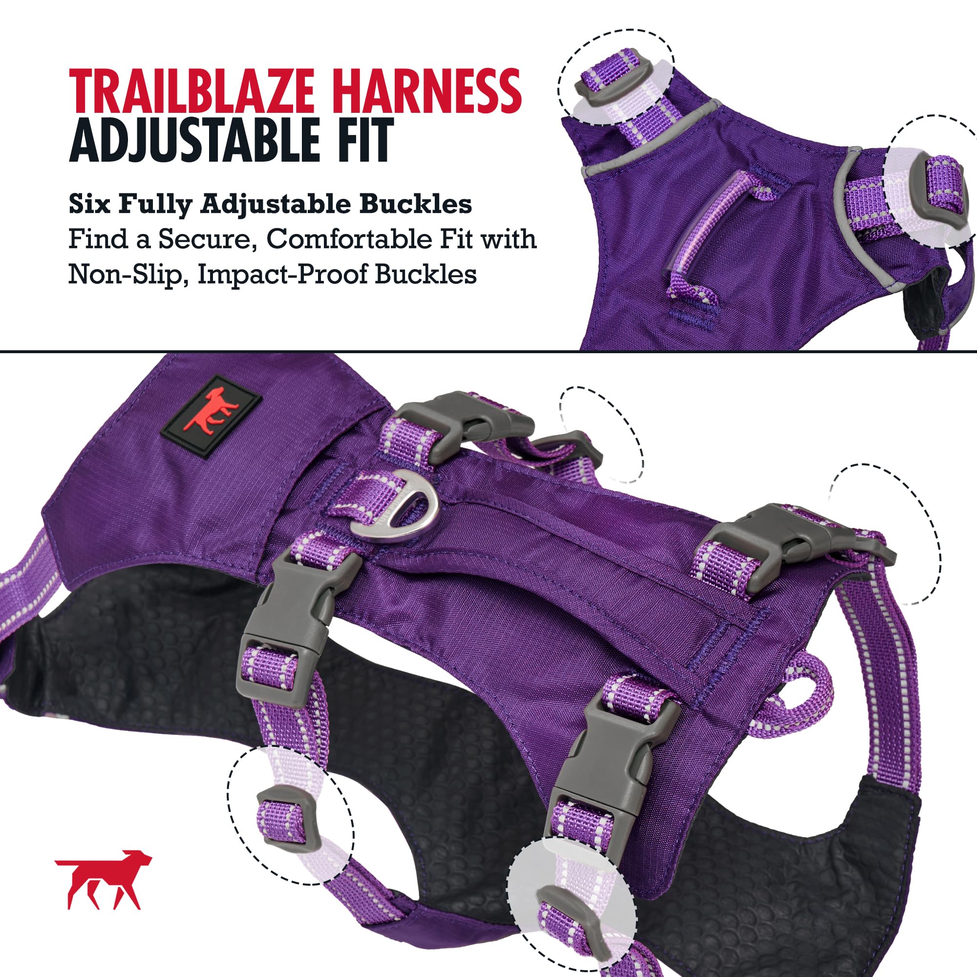 Tuff Pupper TrailBlaze - Arnés para perro, ligero, ajustable, sin tirones, equipo multifuncional para mascotas, resistente, duradero, transpirable, ajuste cómodo y seguro, arnés de seguridad de manejo