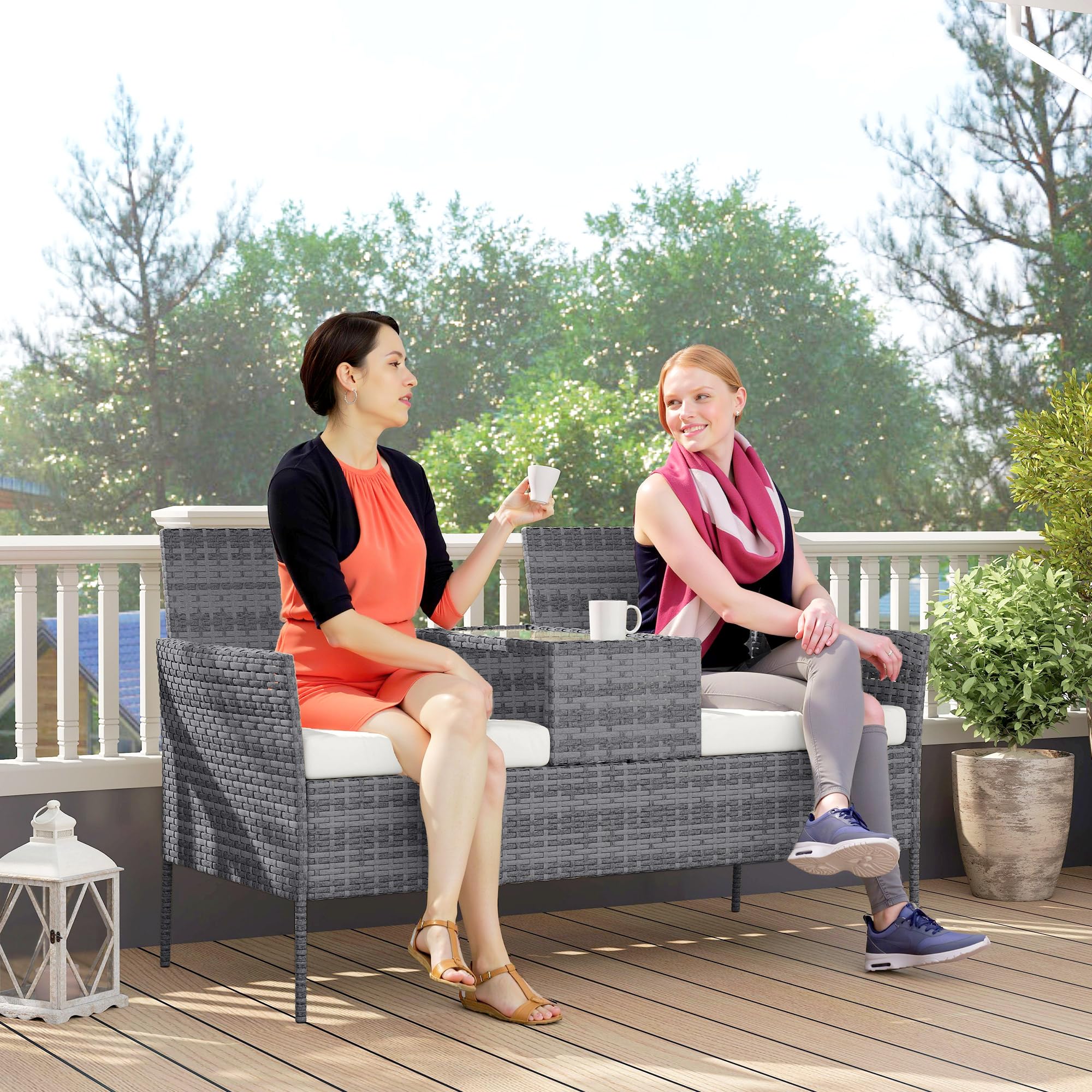 Outsunny Banc de Jardin en résine tressée 2 Places 135x64x81 cm Noir crème