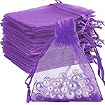 Organza Bags, Purple Organza Bags, 100Pcs, Sheer Organza Bags 3 x 4 inch, Jewelry Gift Bags, Party Favor Bags with Drawstring, Mesh Gift Pouches Mini Candy Bags for Wedding Birthday Party