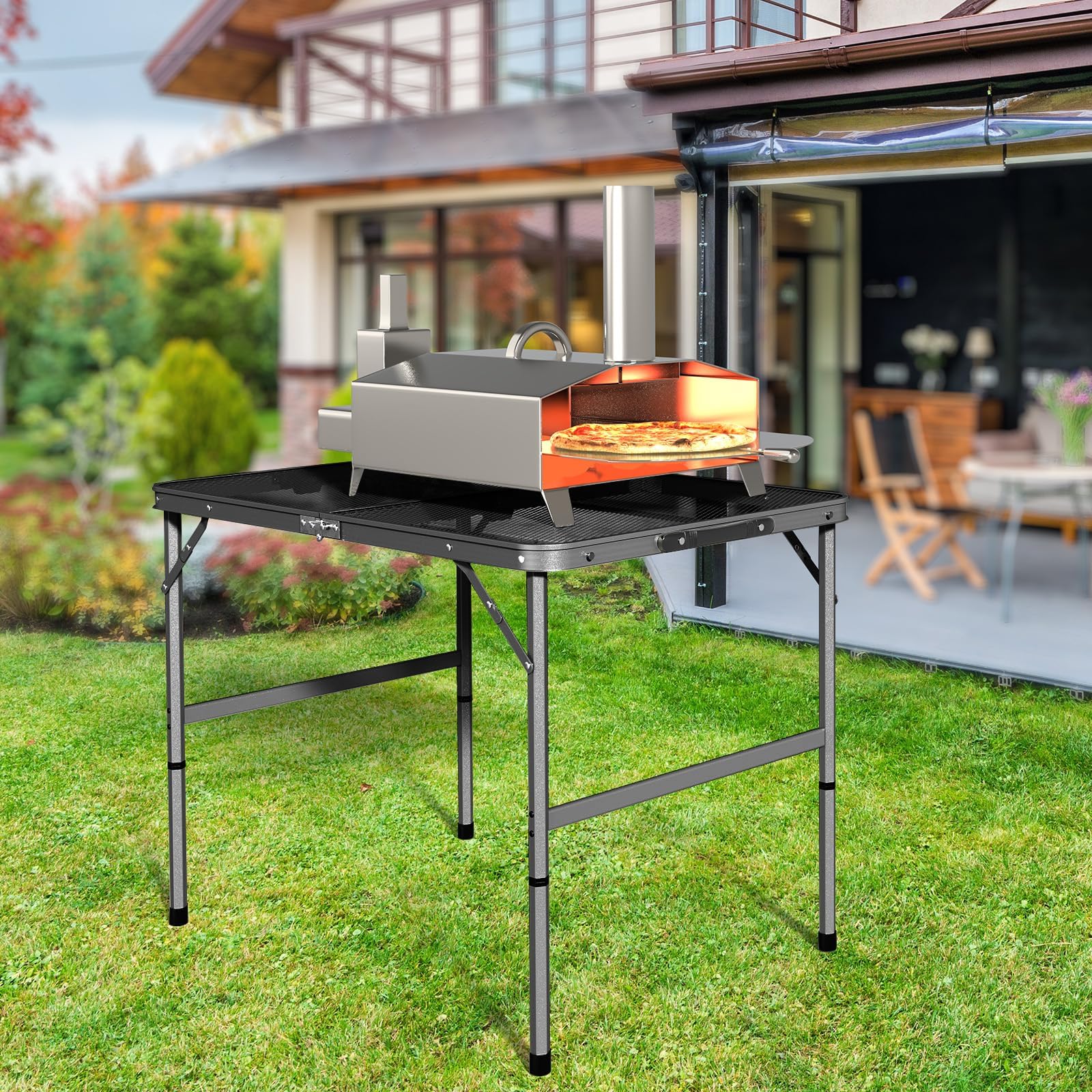 Table de Camping Pliante pour Barbecue, 90x60cm Table de Barbecue Réglable en Hauteur,Table de Pique - Nique pour Intérieur, Extérieur, Plage