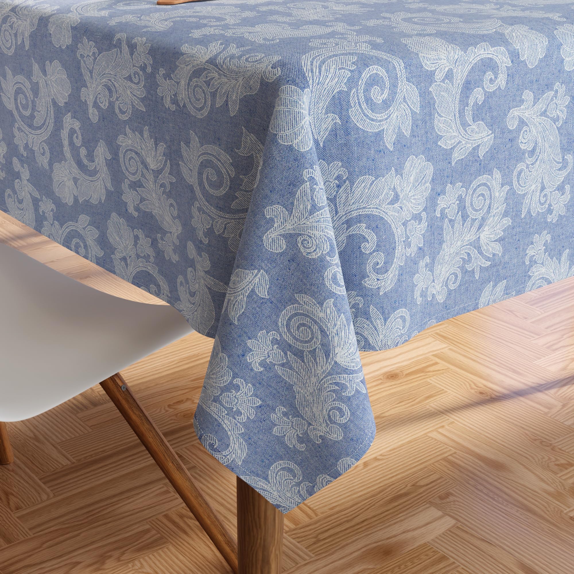 Encasa XO 8 to 10 Seater Dining Table Cloth 145x300 cm (57x118 in) I Floral Blue Jacquard Style Print on Chambray Homespun Cotton I for Family Gatherings, Parties I Washable (B0CPTG8R87) Amazon Price History, Amazon Price Tracker
