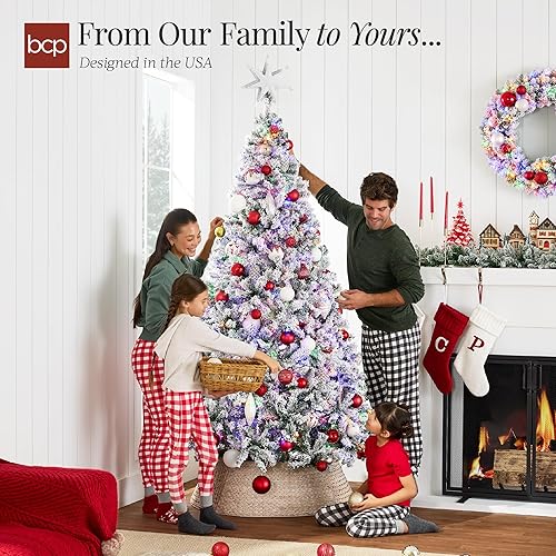 Miniatura 4 de Best Choice Products Árbol de Navidad artificial preiluminado de 7.5 pies para el hogar, oficina, decoración de fiesta con 550 luces blancas cálidas